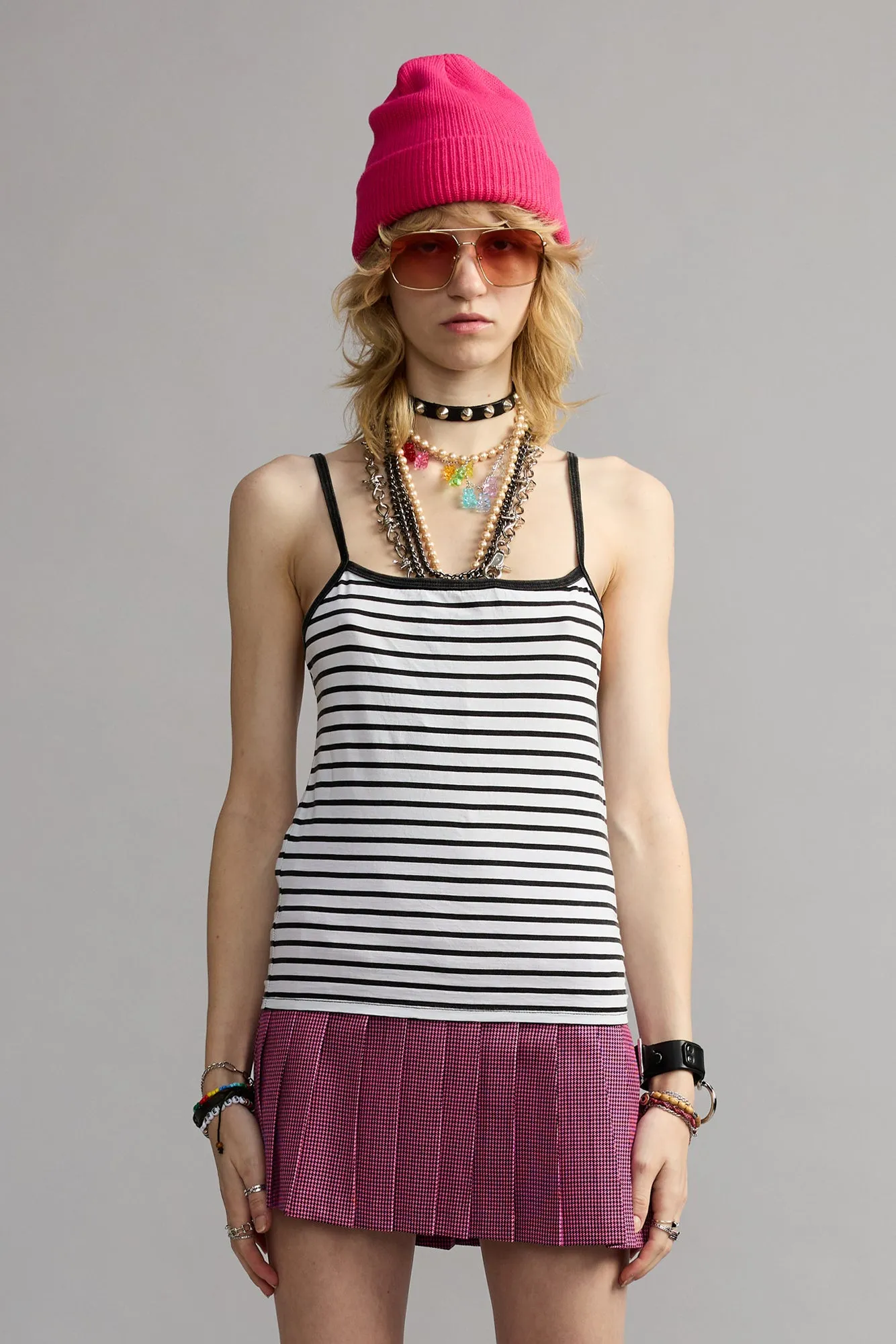 STRIPED SKINNY STRAP CAMI - WHITE WITH BLACK STRIPE sold by R13