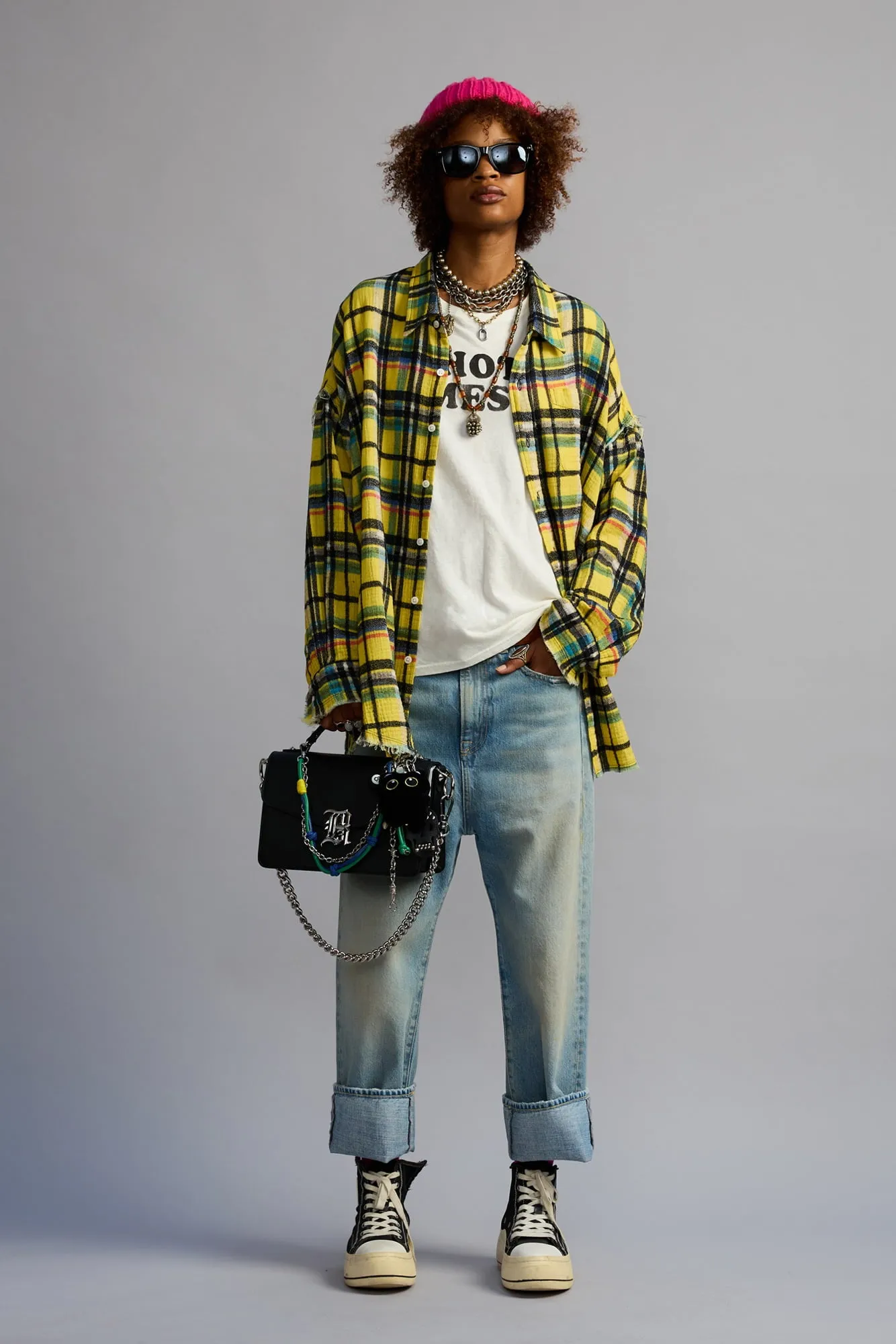 SHREDDED SEAM DROP NECK SHIRT - YELLOW AND BLACK PLAID sold by R13 product image thumbnail 2
