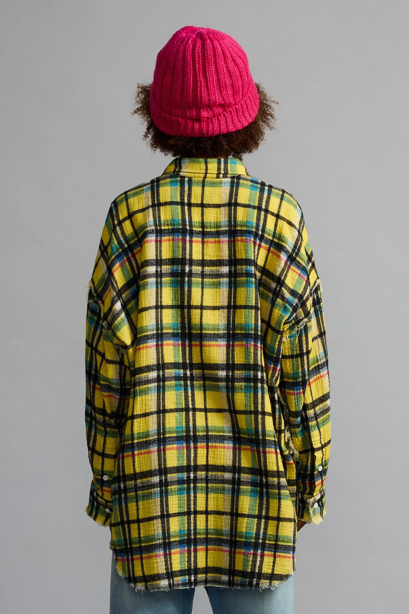 SHREDDED SEAM DROP NECK SHIRT - YELLOW AND BLACK PLAID sold by R13 product image thumbnail 5
