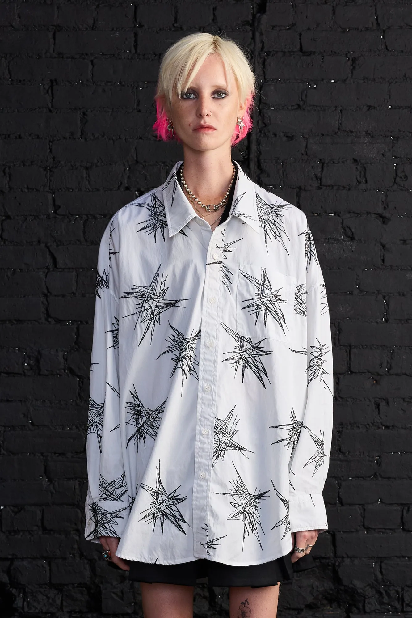 Drop Neck Shirt - White With Black Embroidery sold by R13 product image thumbnail 4