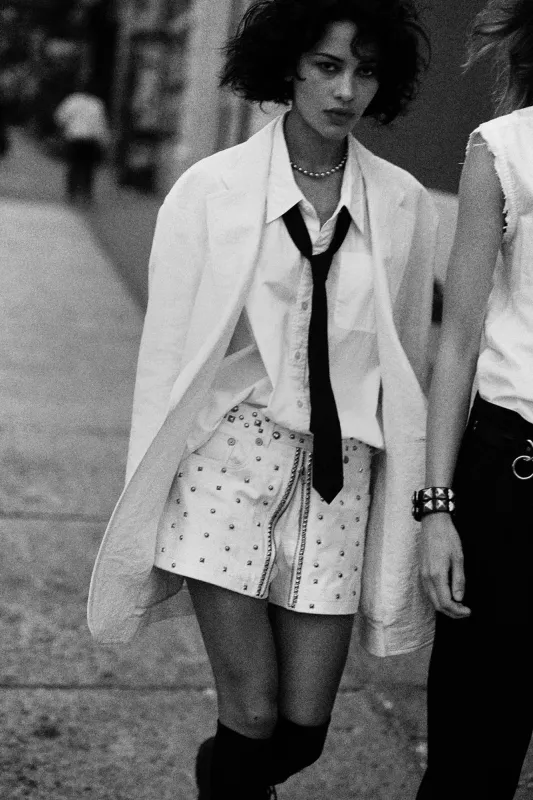 Front Zip Leather Skort With Studs - White Leather made by R13