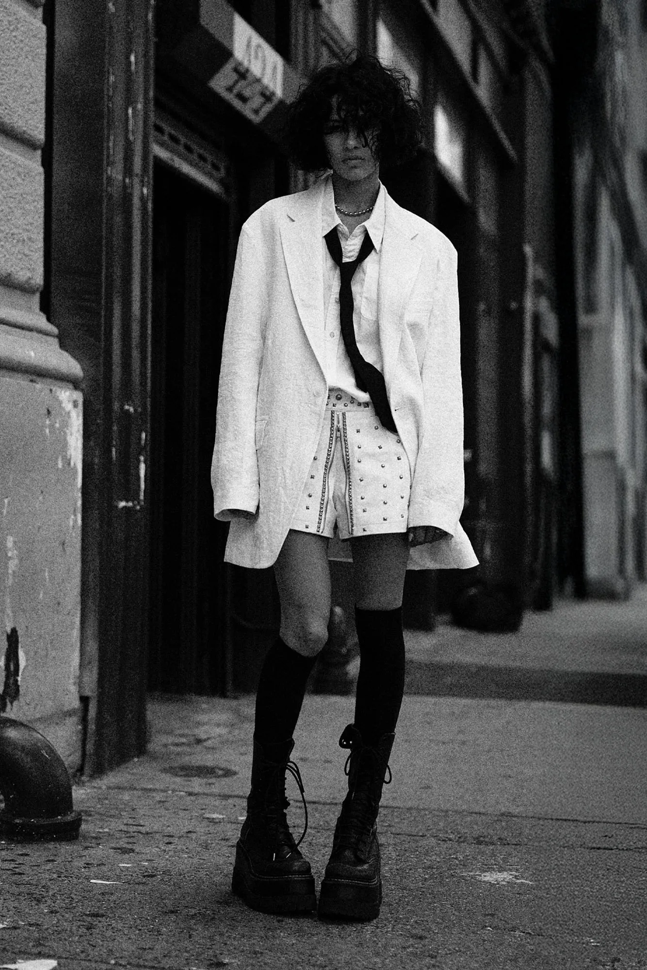 Front Zip Leather Skort With Studs - White Leather sold by R13 product image thumbnail 2