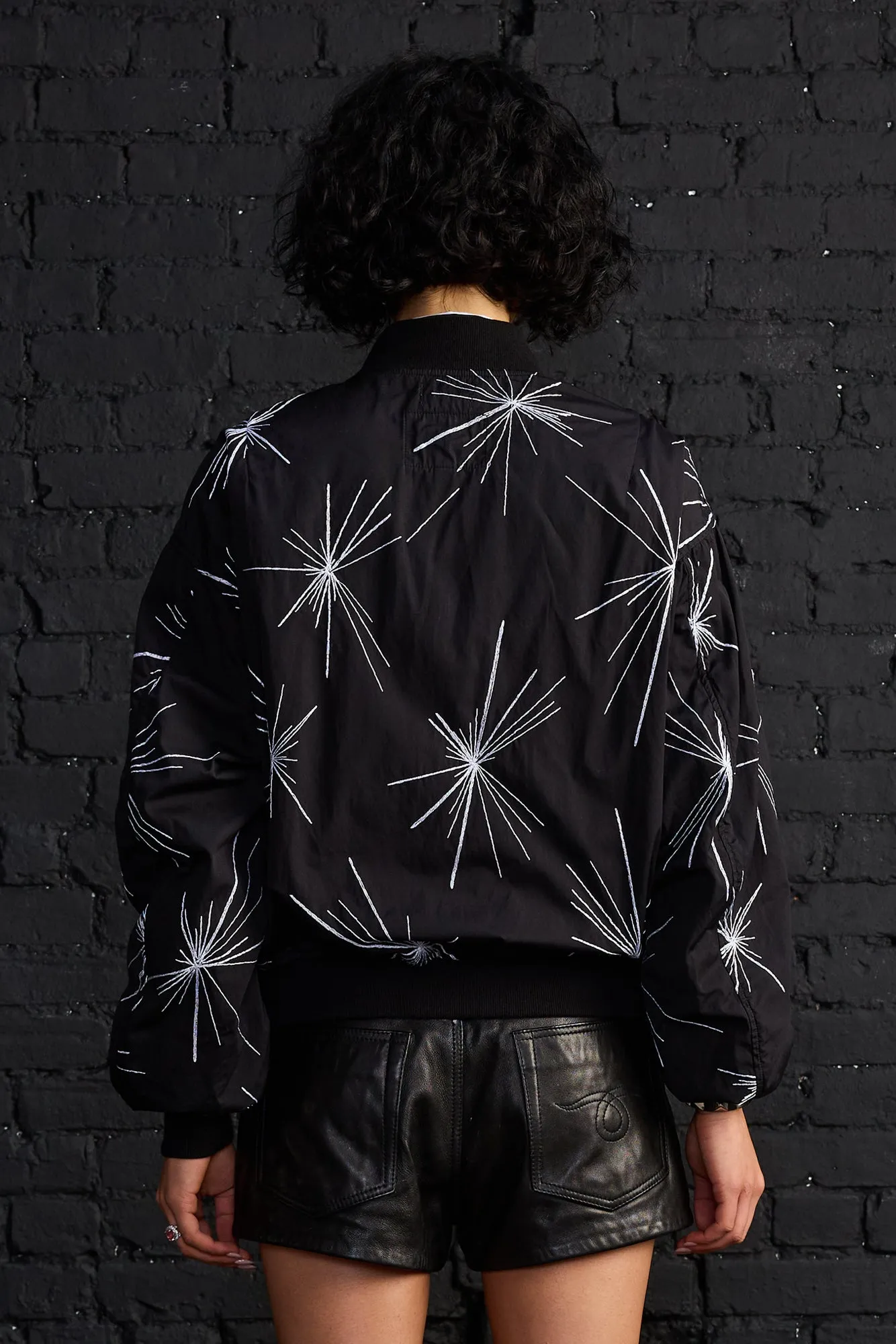 Oversized Bomber - White Embroidery On Black sold by R13 product image thumbnail 5
