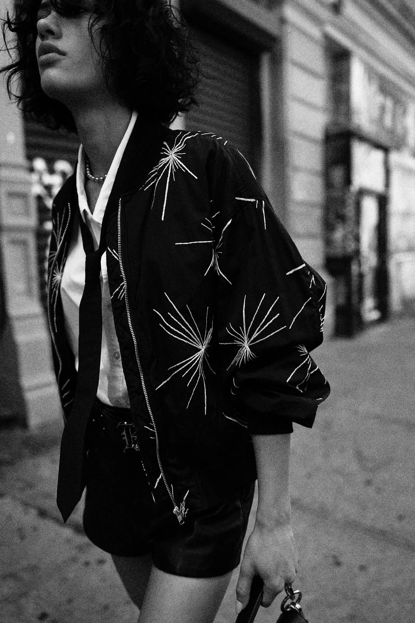 Oversized Bomber - White Embroidery On Black sold by R13