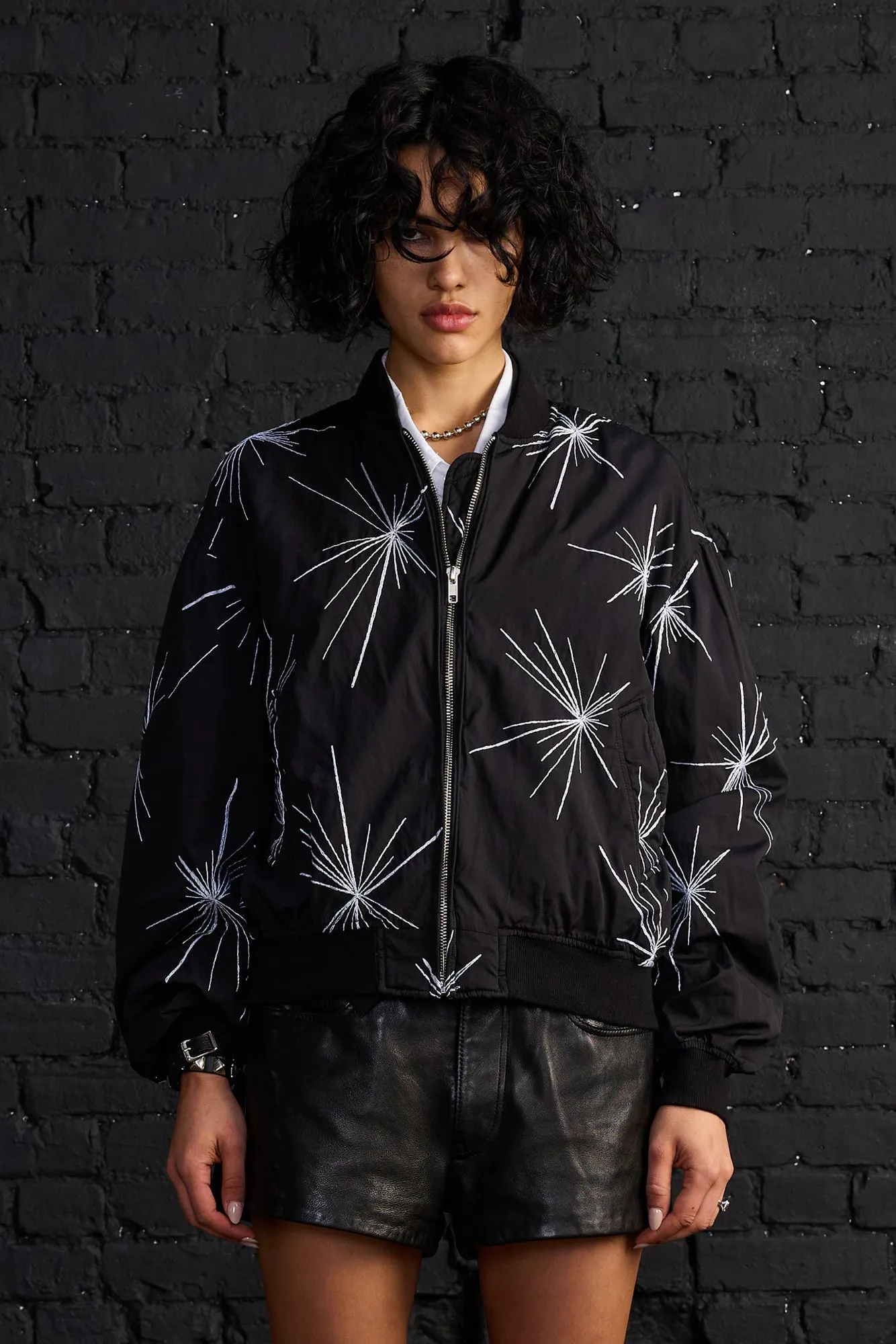 Oversized Bomber - White Embroidery On Black sold by R13 product image thumbnail 4