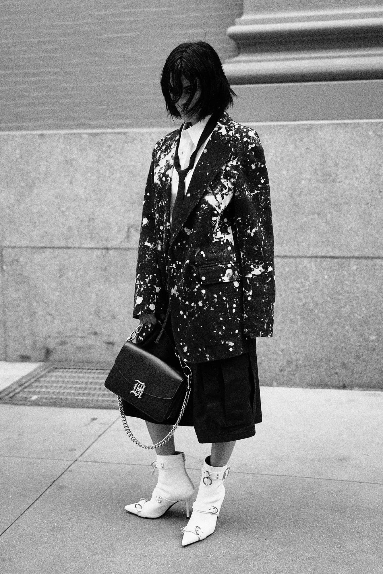 OVERSIZED RAGGED BLAZER - BLACK WITH WHITE SPLATTER sold by R13 product image thumbnail 3