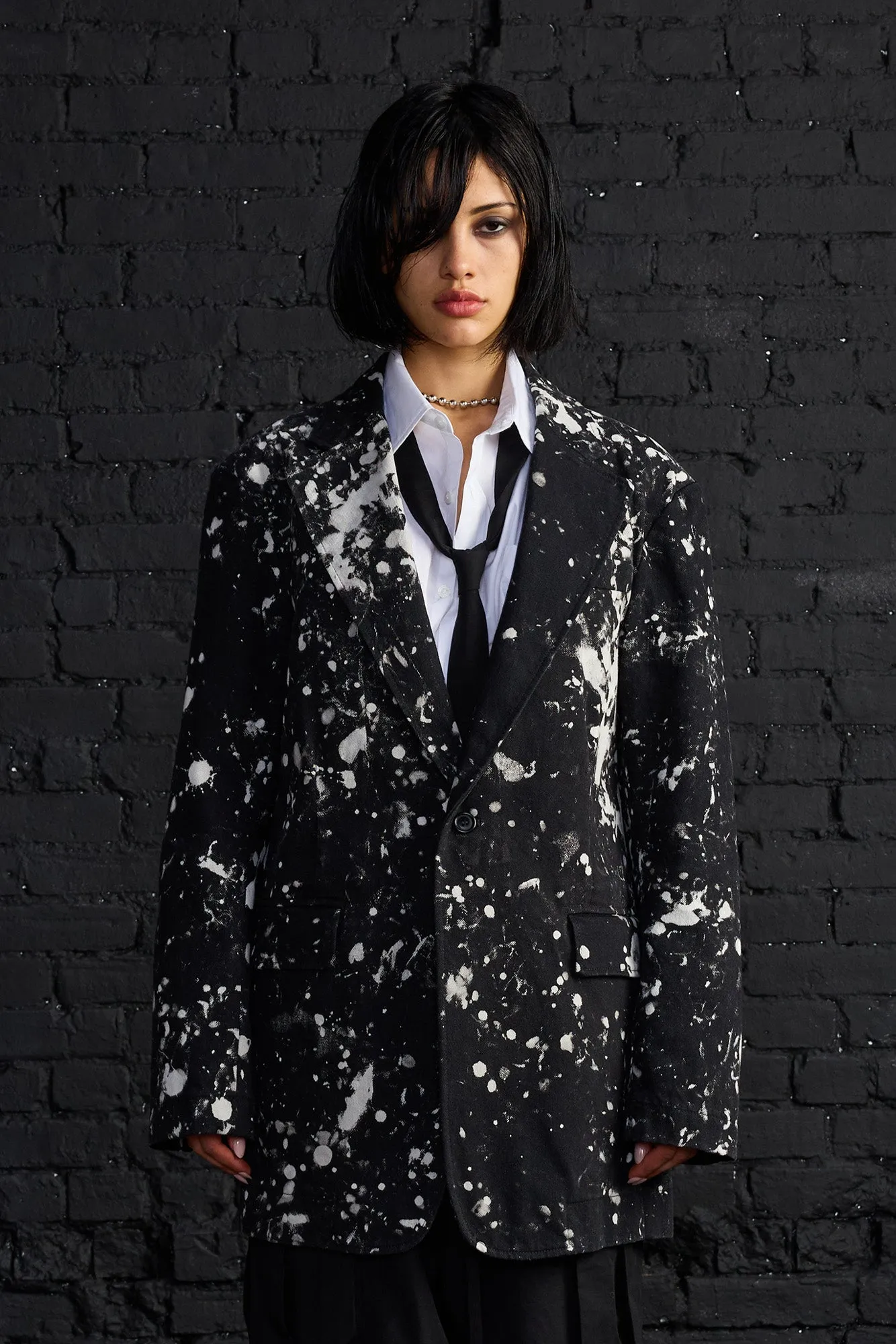 OVERSIZED RAGGED BLAZER - BLACK WITH WHITE SPLATTER sold by R13 product image thumbnail 4