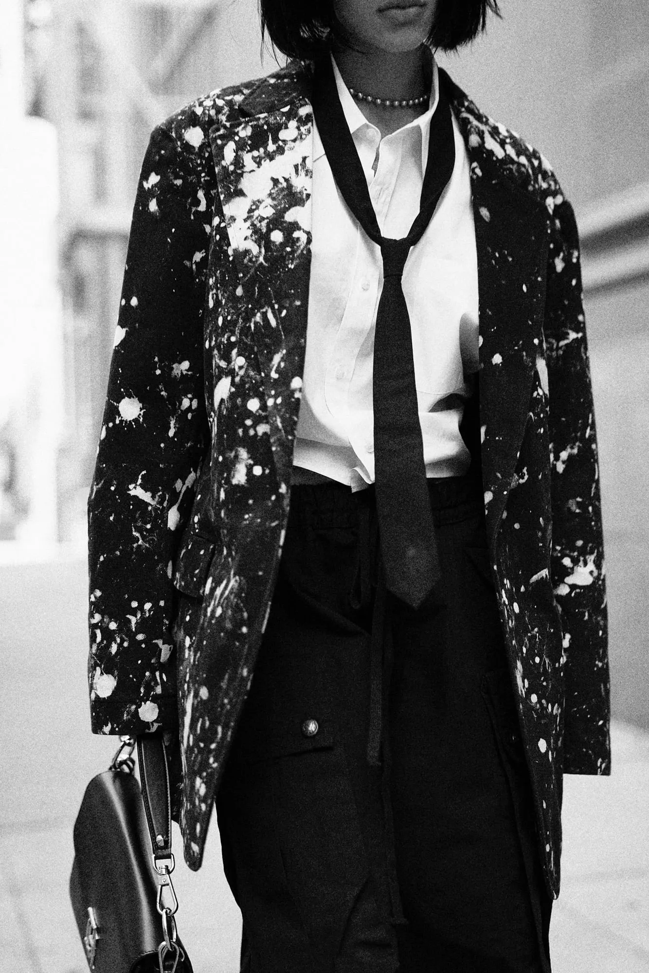 OVERSIZED RAGGED BLAZER - BLACK WITH WHITE SPLATTER sold by R13 product image thumbnail 2