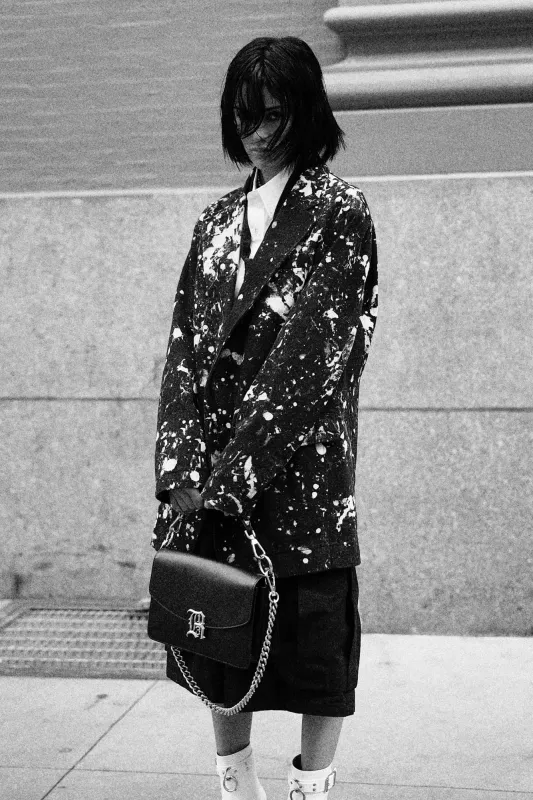 OVERSIZED RAGGED BLAZER - BLACK WITH WHITE SPLATTER made by R13