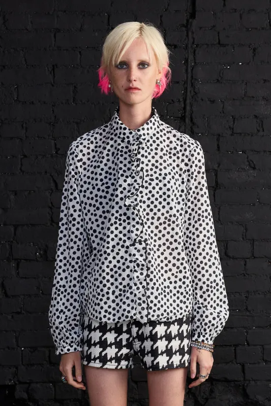 Ruffle Blouse - White With Polka Dot made by R13