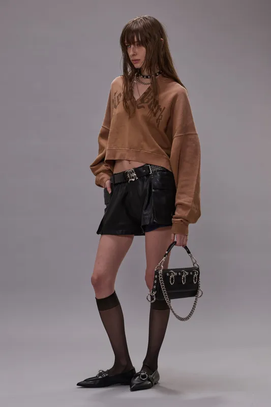 New York Cropped Crewneck With Front Slit - Camel made by R13