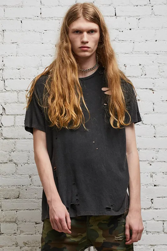 Men's Destroyed T - Washed Black made by R13