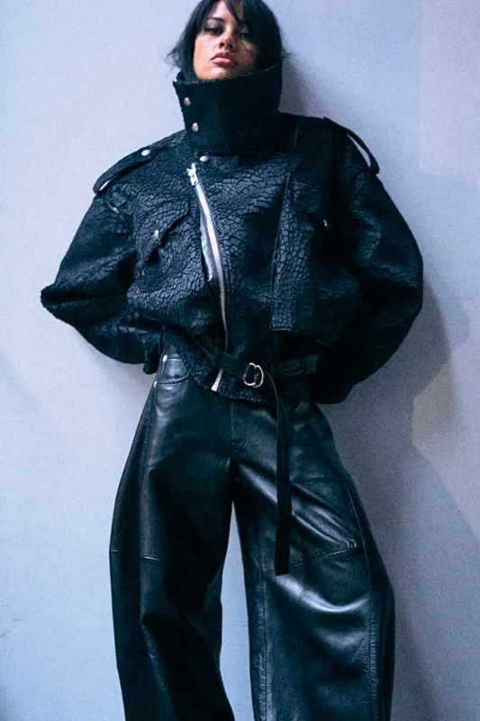 Boyfriend Moto Jacket With Funnel Neck - Black made by R13
