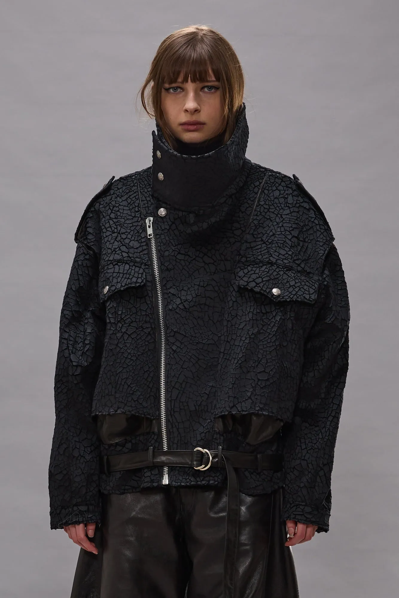 Boyfriend Moto Jacket With Funnel Neck - Black sold by R13 product image thumbnail 2