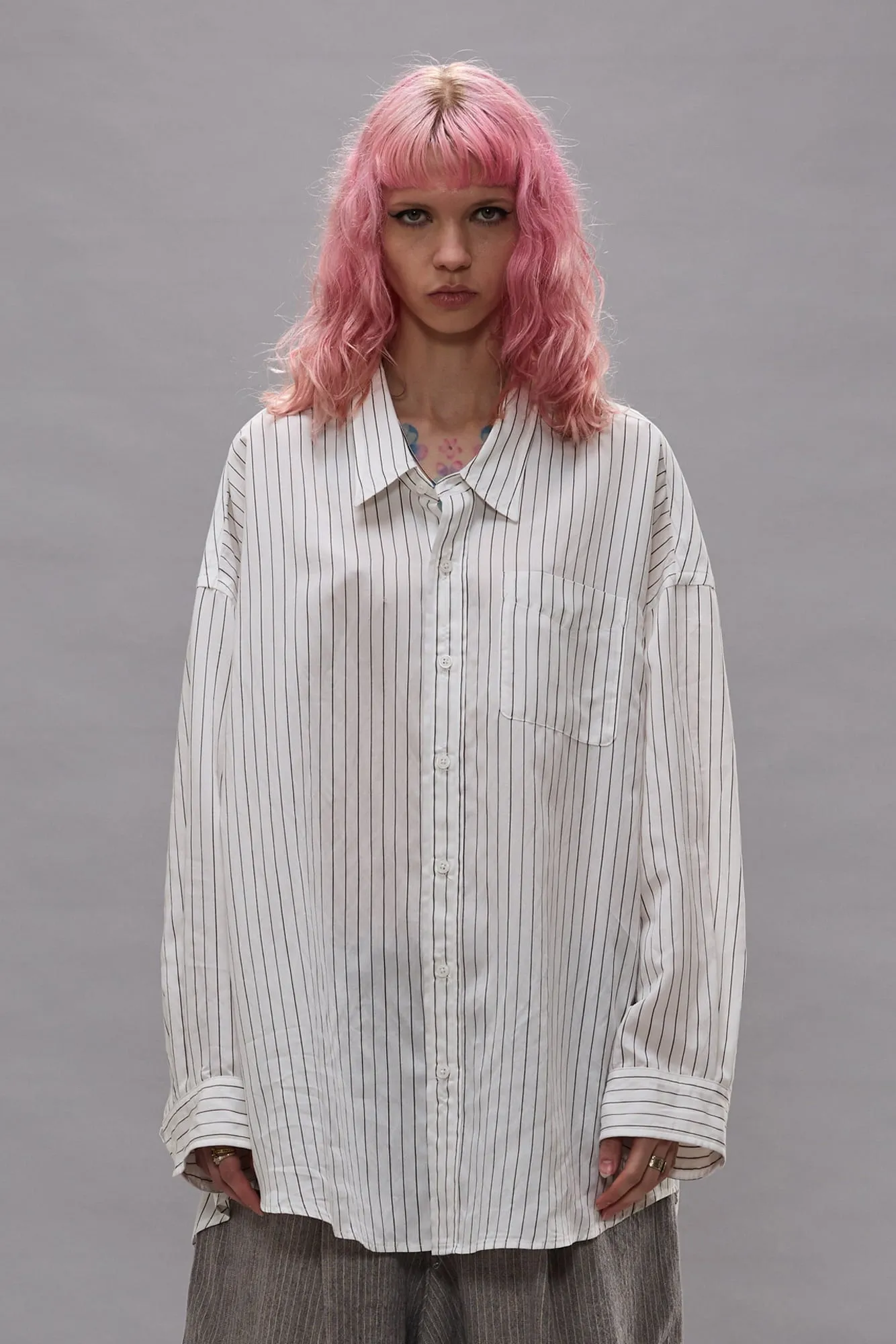 Drop Neck Shirt - White Narrow Brown Stripe sold by R13 product image thumbnail 3