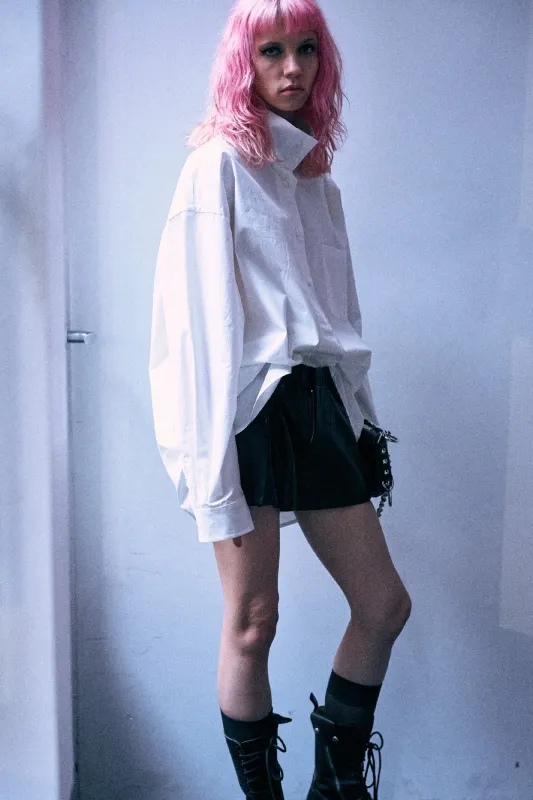 Tall Collar Boyfriend Button Up Shirt - White made by R13