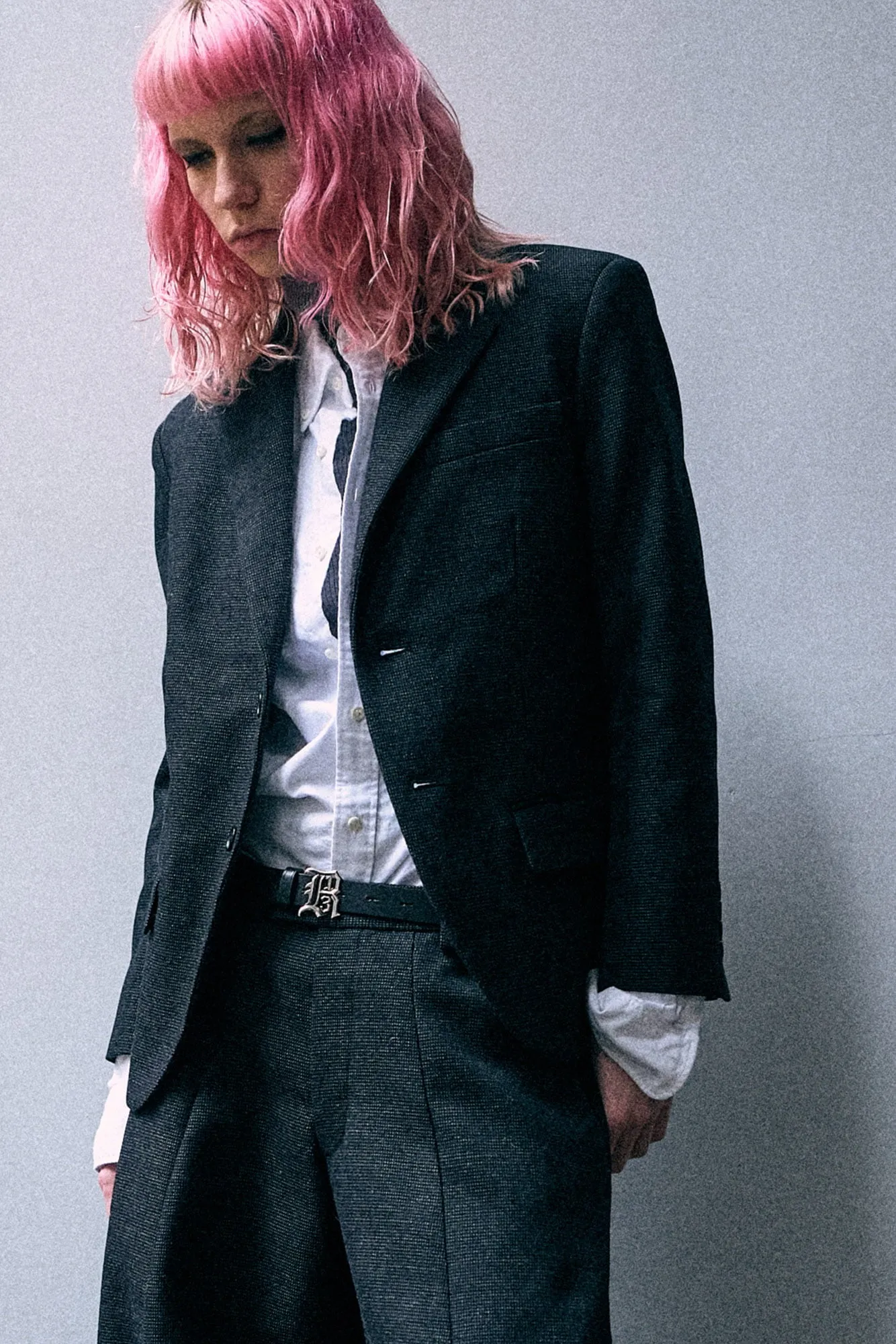 Boyfriend Notch Lapel Blazer - Charcoal Grey sold by R13