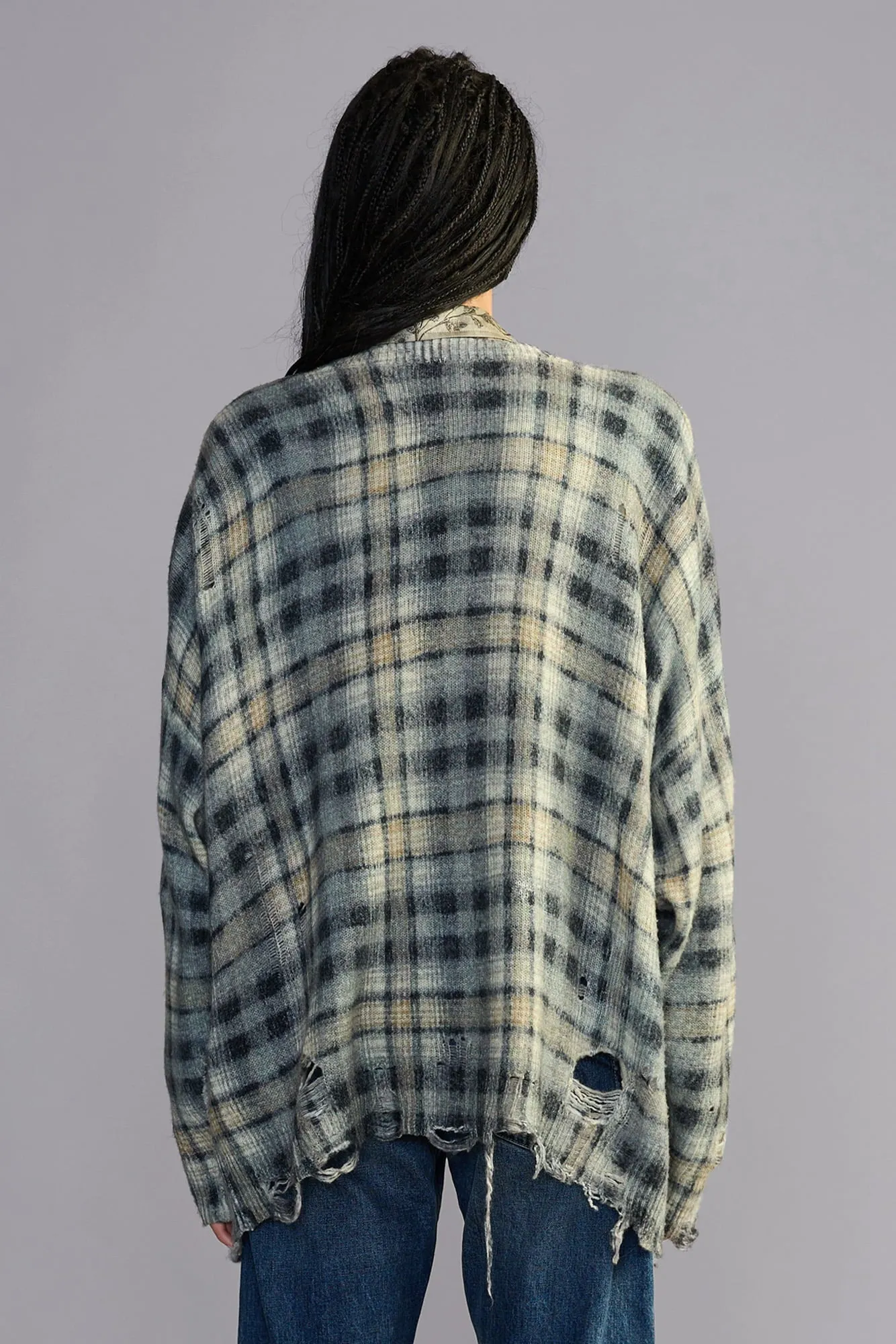 Printed Oversized Cardigan - Grey Black Plaid sold by R13 product image thumbnail 3