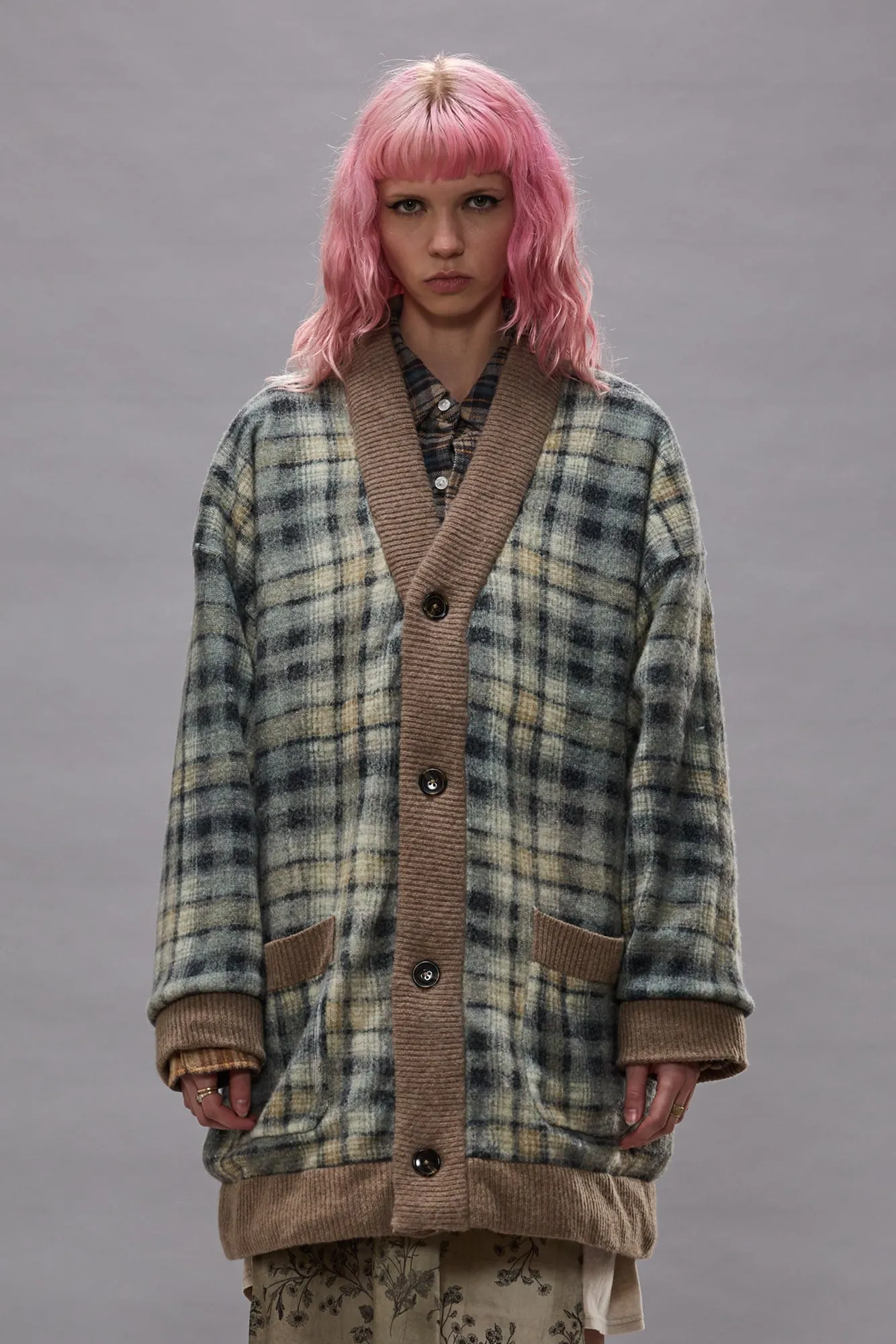 Oversized Padded Cardigan - Grey Black Plaid sold by R13 product image thumbnail 3