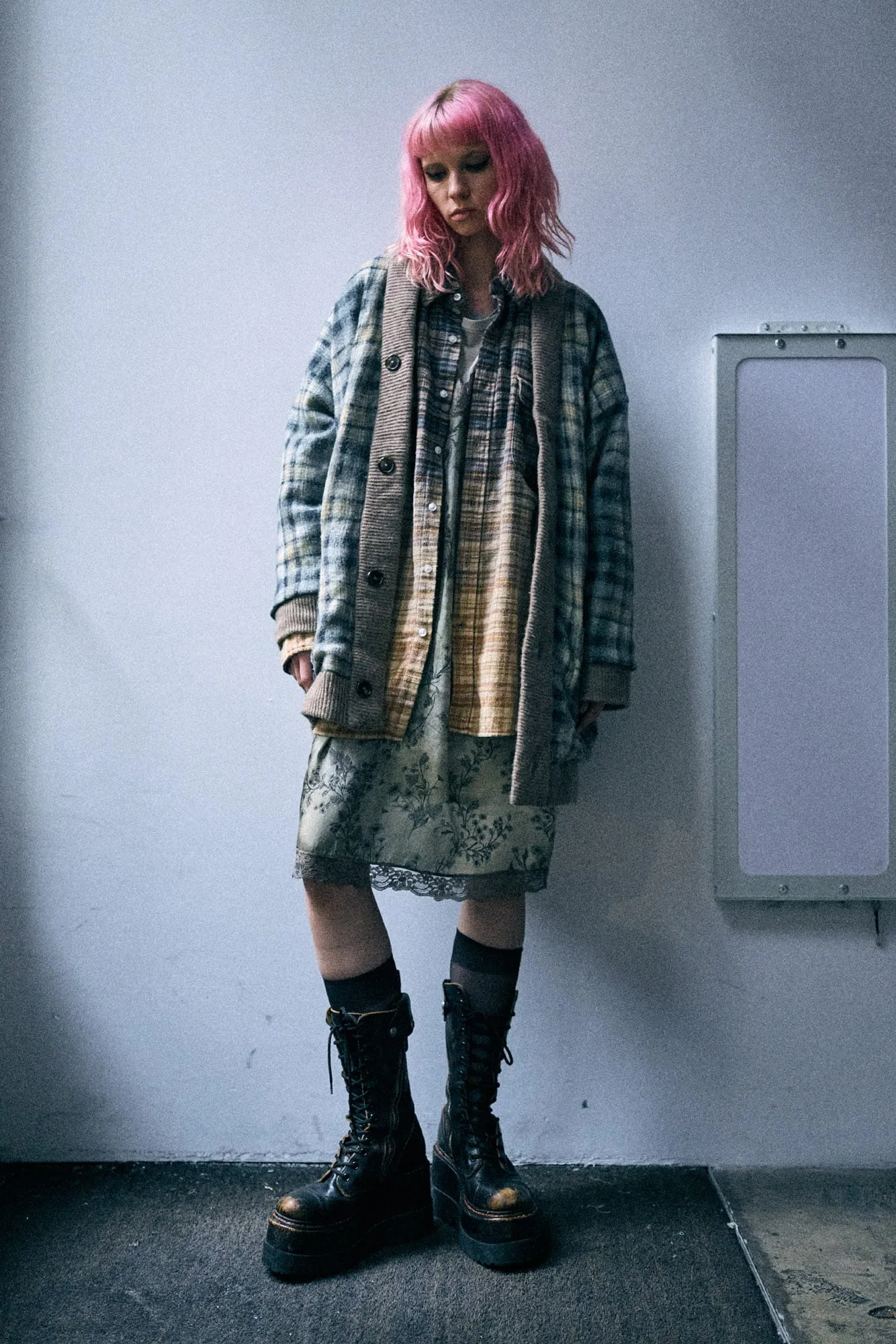 Oversized Padded Cardigan - Grey Black Plaid sold by R13 product image thumbnail 2