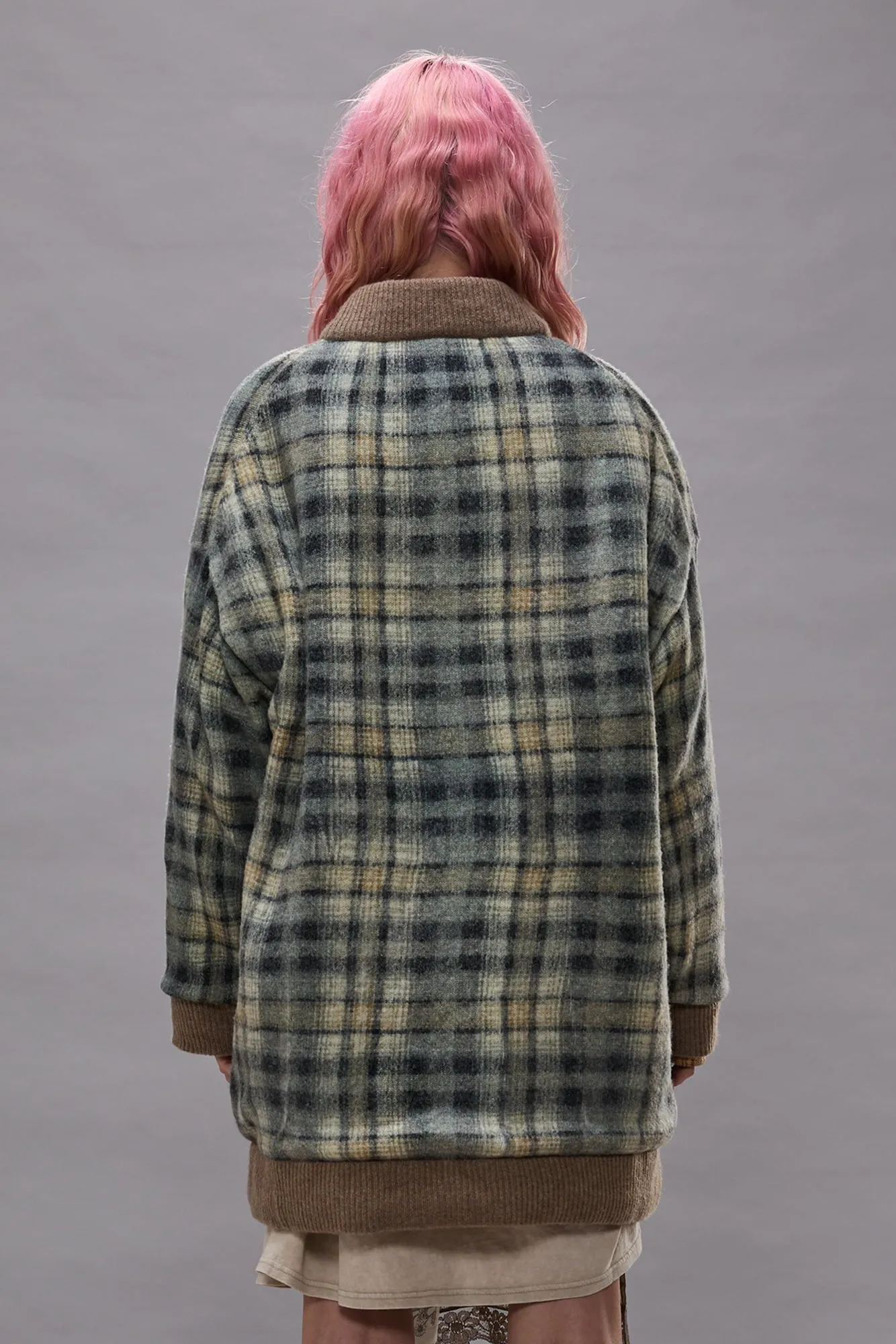 Oversized Padded Cardigan - Grey Black Plaid sold by R13 product image thumbnail 4