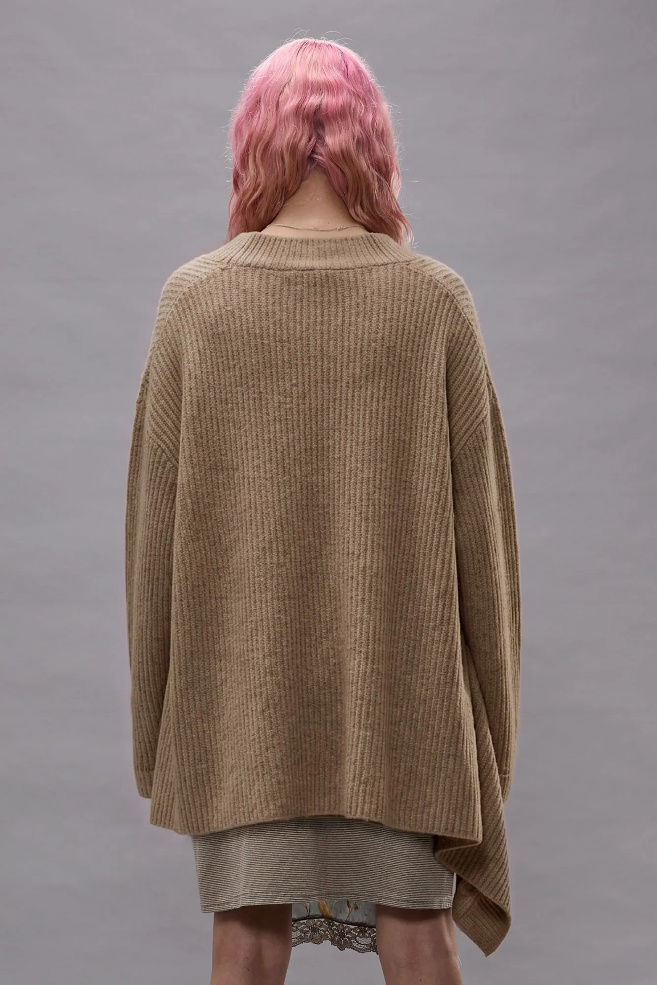 Draped Front Ribbed Cardigan - Light Brown sold by R13 product image thumbnail 4