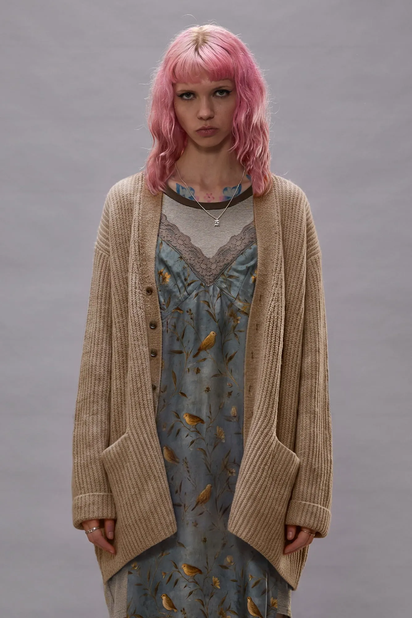 Draped Front Ribbed Cardigan - Light Brown sold by R13 product image thumbnail 3