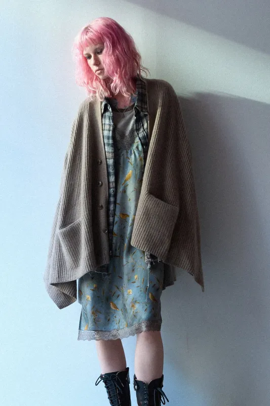 Draped Front Ribbed Cardigan - Light Brown made by R13