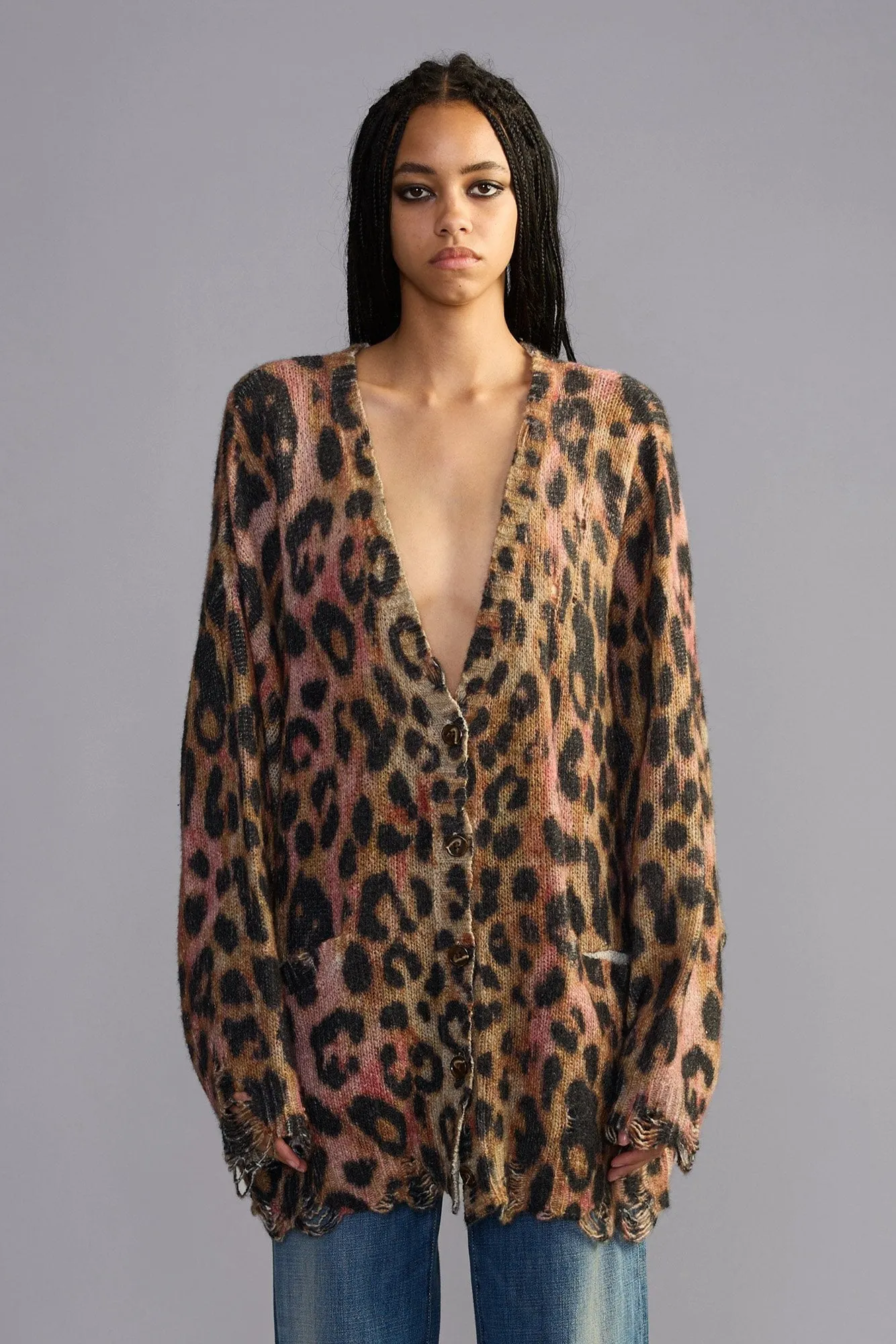 Printed Oversized Cardigan - Light Brown Pink Leopard sold by R13 product image thumbnail 3