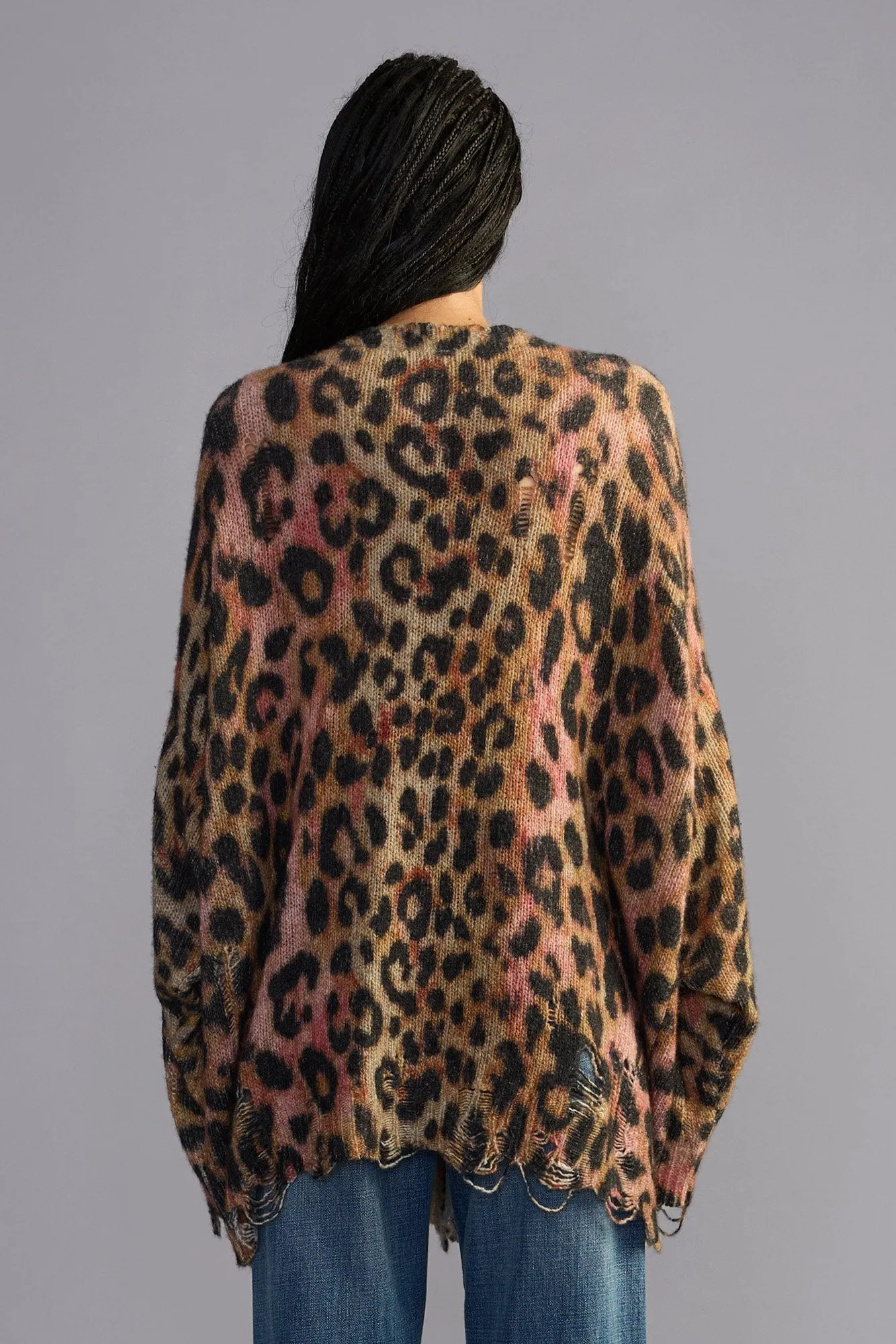 Printed Oversized Cardigan - Light Brown Pink Leopard sold by R13 product image thumbnail 4