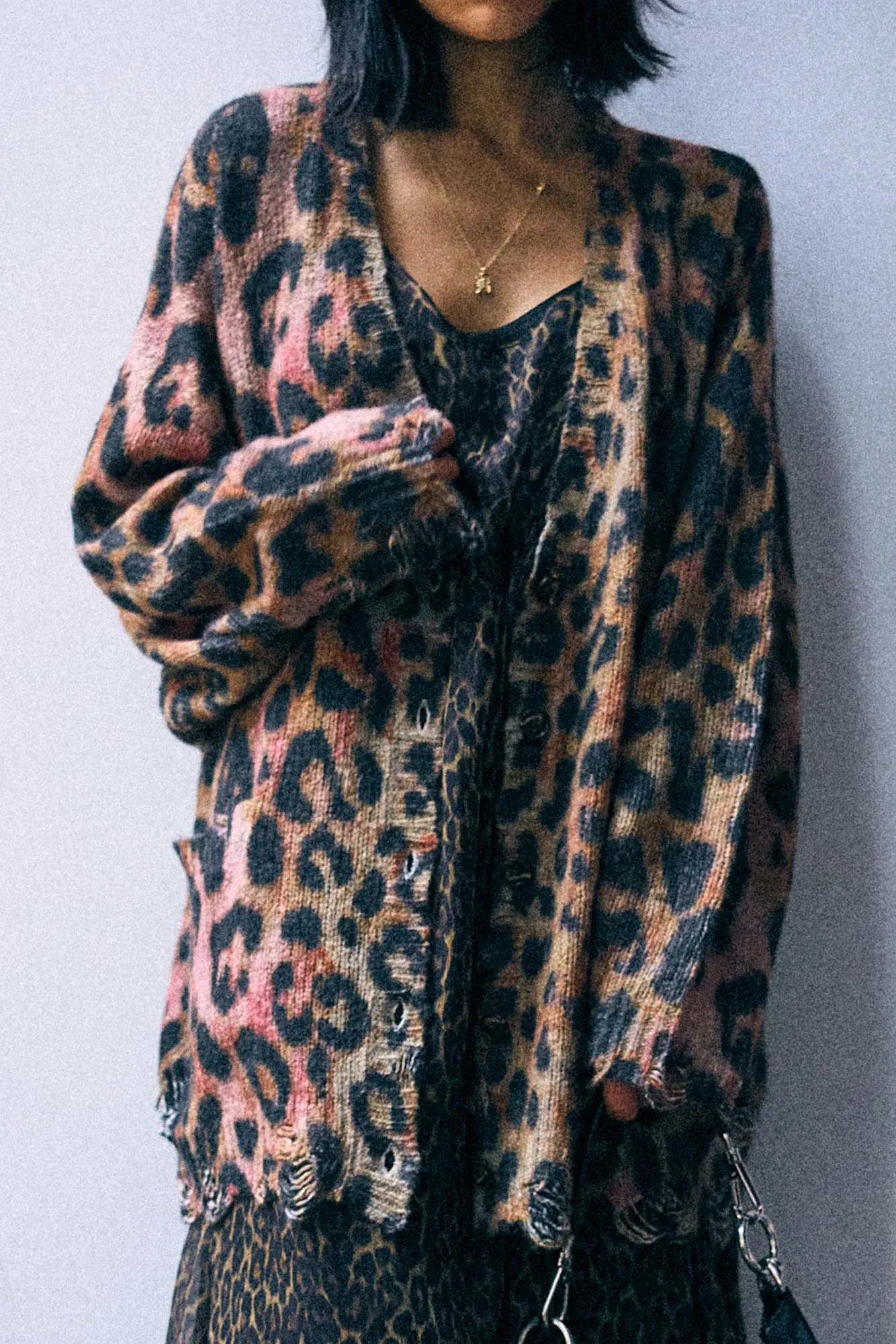 Printed Oversized Cardigan - Light Brown Pink Leopard sold by R13 product image thumbnail 2