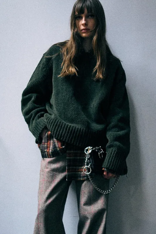 Boxy Crewneck Sweater - Olive Green made by R13