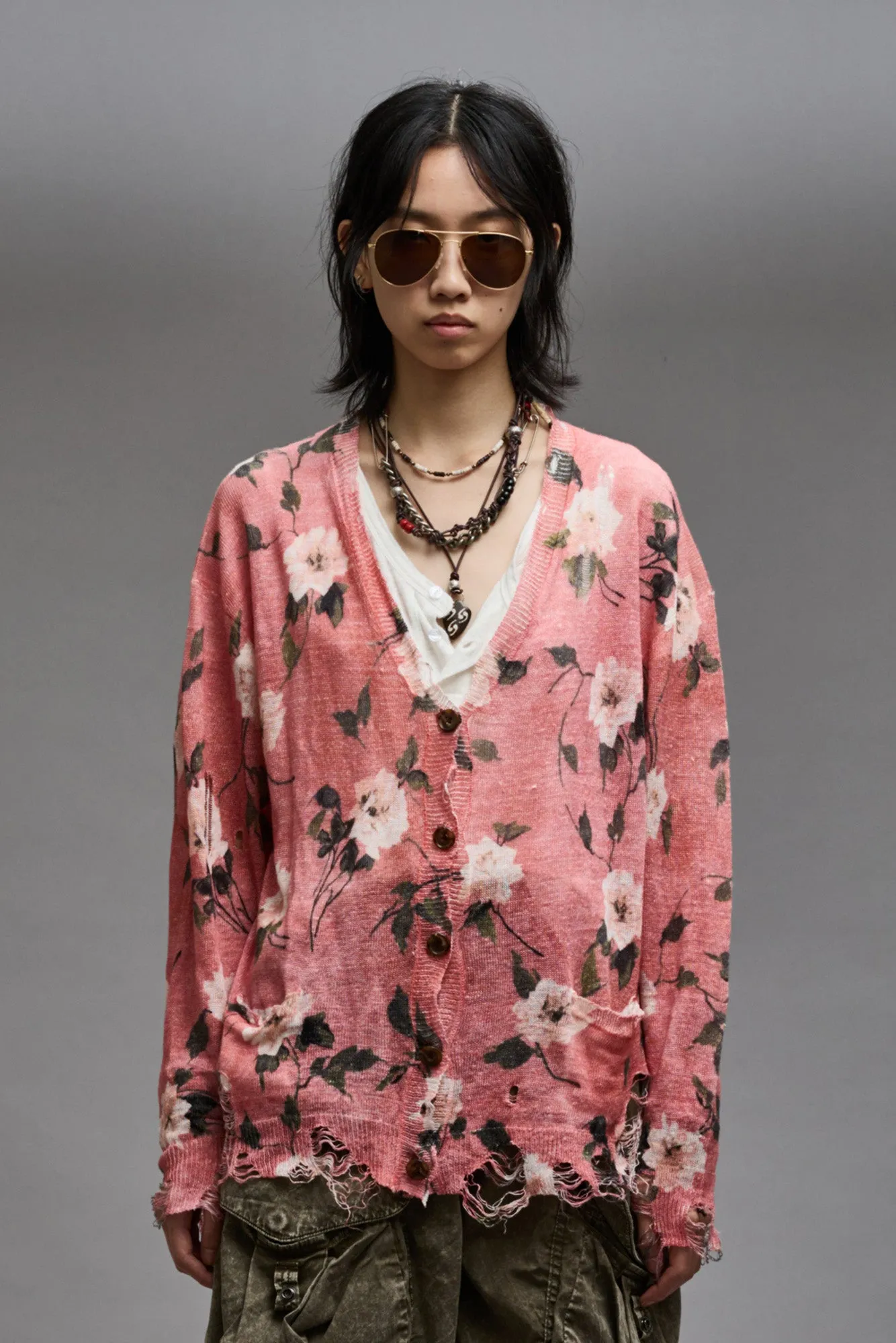 BOYFRIEND CARDIGAN - RED FLORAL sold by R13 product image thumbnail 3