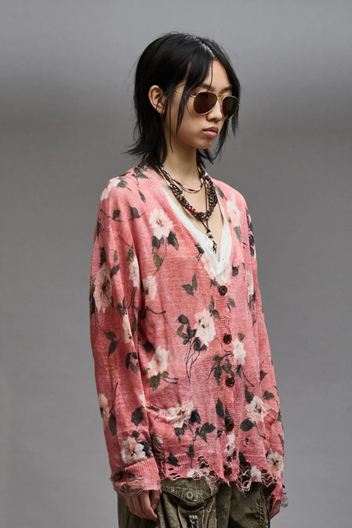 BOYFRIEND CARDIGAN - RED FLORAL sold by R13 product image thumbnail 4