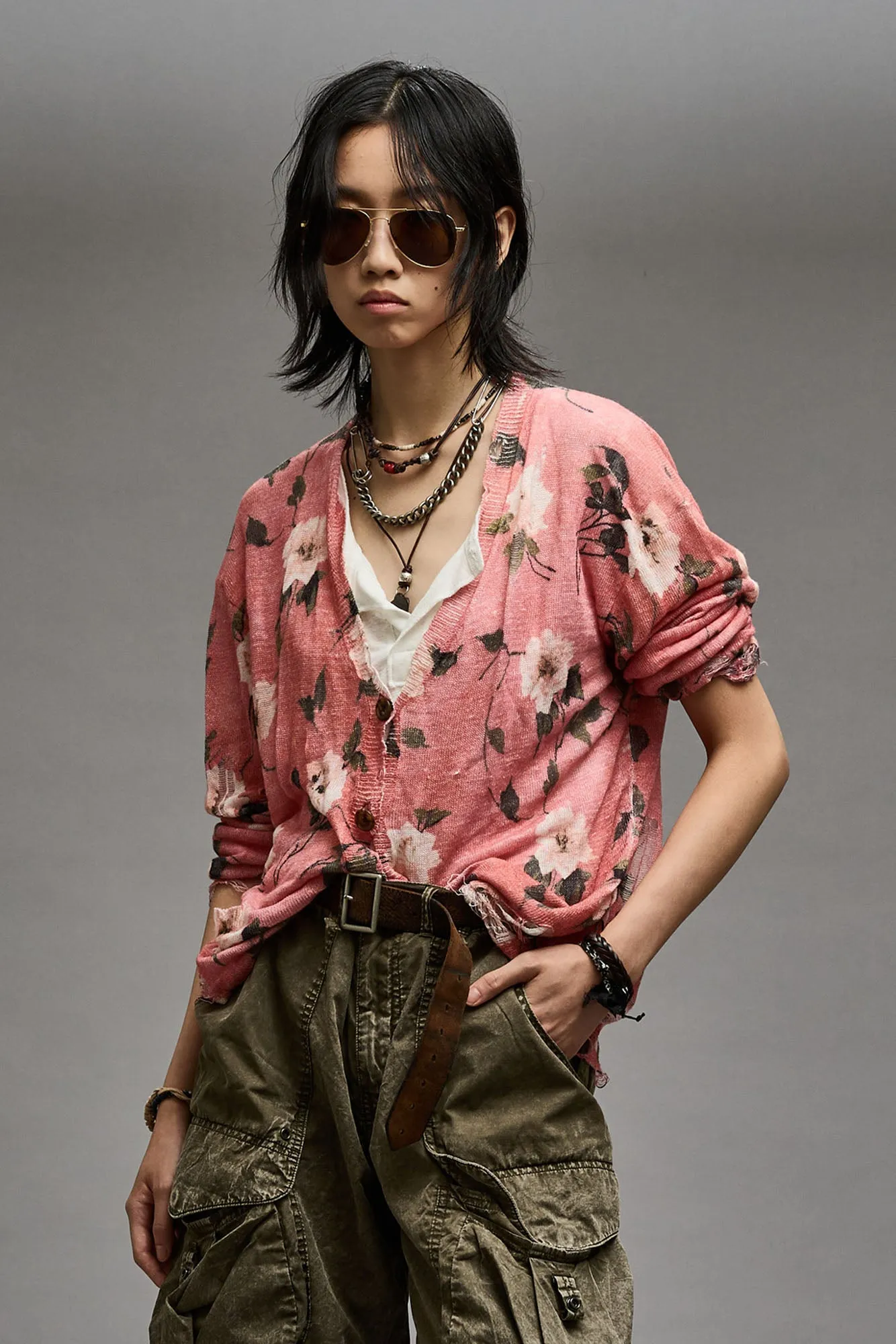 BOYFRIEND CARDIGAN - RED FLORAL sold by R13