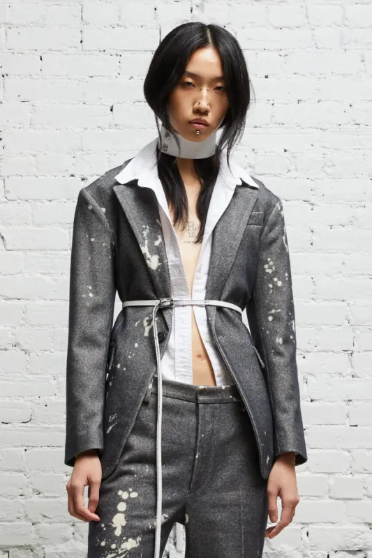 SHRUNKEN BLAZER - GREY PAINT SPLATTER sold by R13