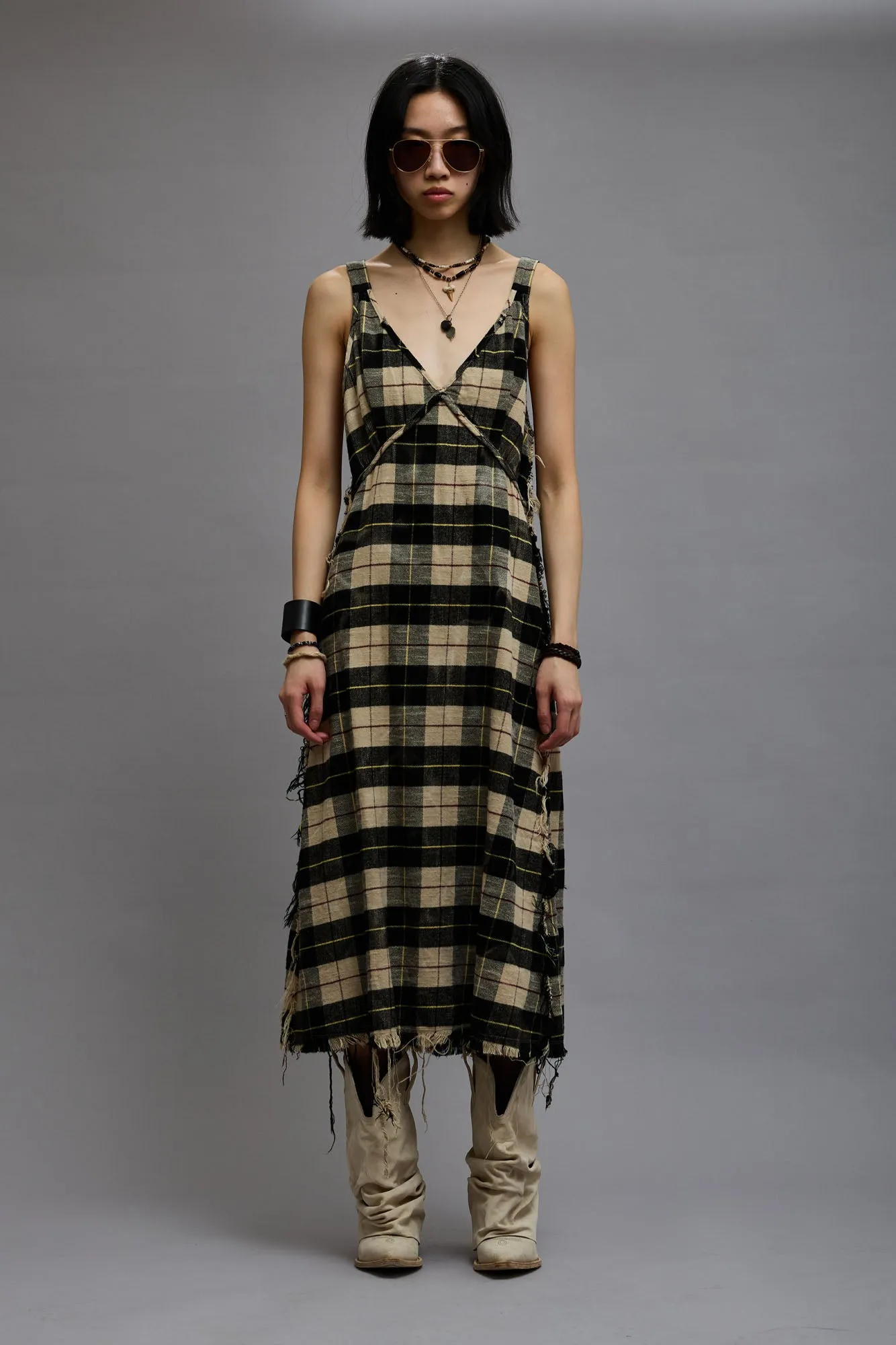 GRUNGE SLIP - BLEACHED ECRU PLAID sold by R13 product image thumbnail 2