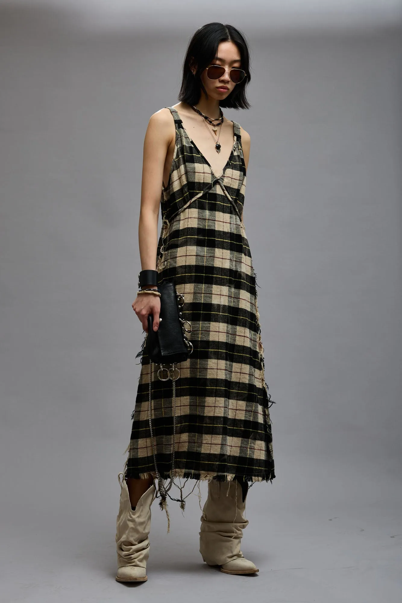 GRUNGE SLIP - BLEACHED ECRU PLAID sold by R13