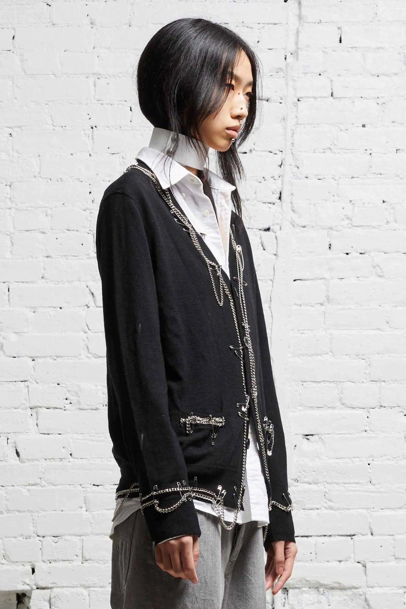 CHAIN EMBELLISHED CARDIGAN - BLACK sold by R13 product image thumbnail 3