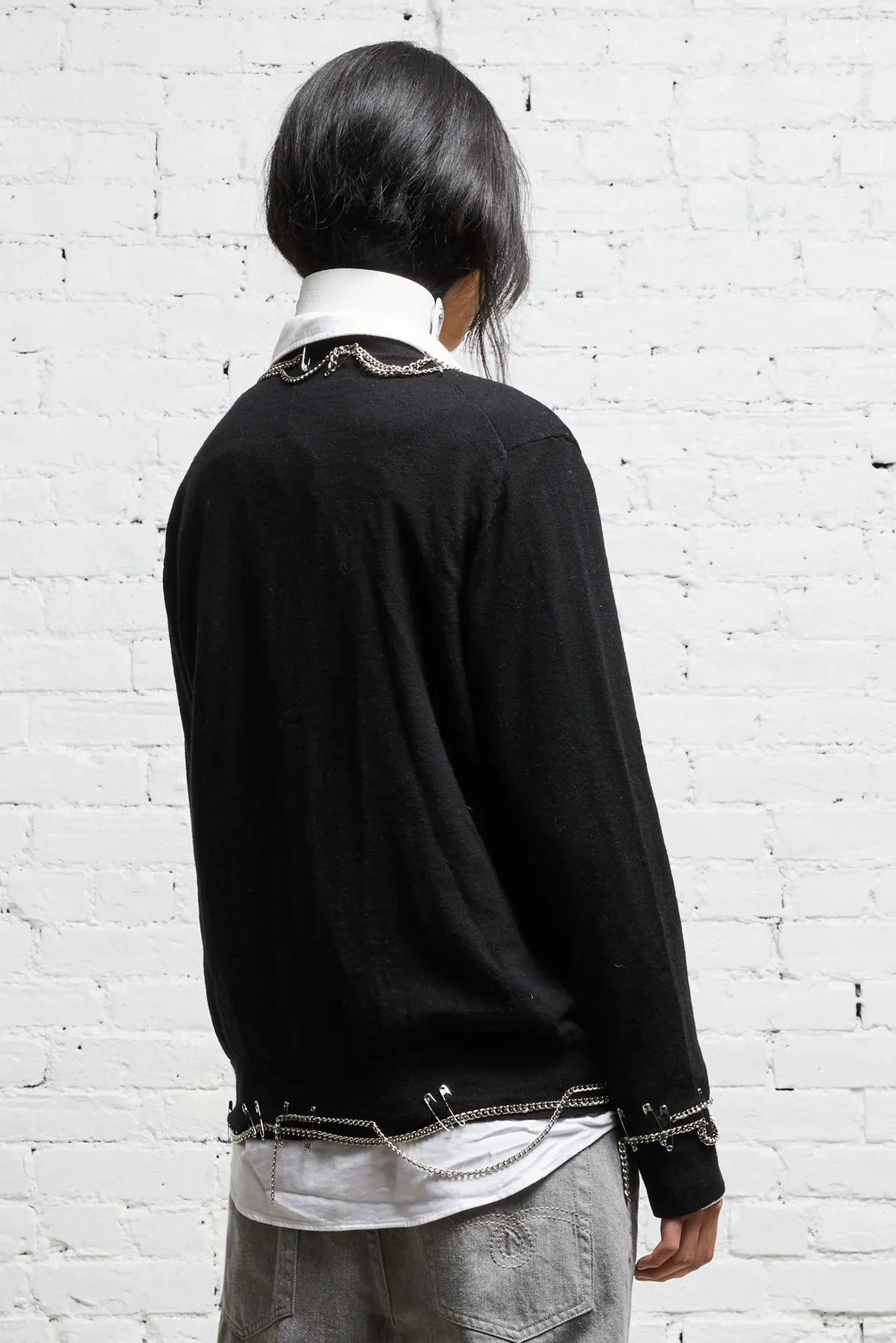 CHAIN EMBELLISHED CARDIGAN - BLACK sold by R13 product image thumbnail 4