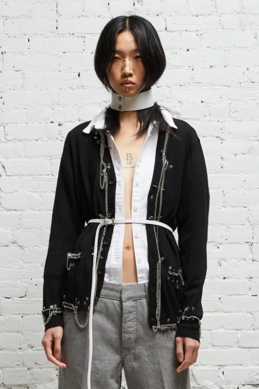 CHAIN EMBELLISHED CARDIGAN - BLACK sold by R13