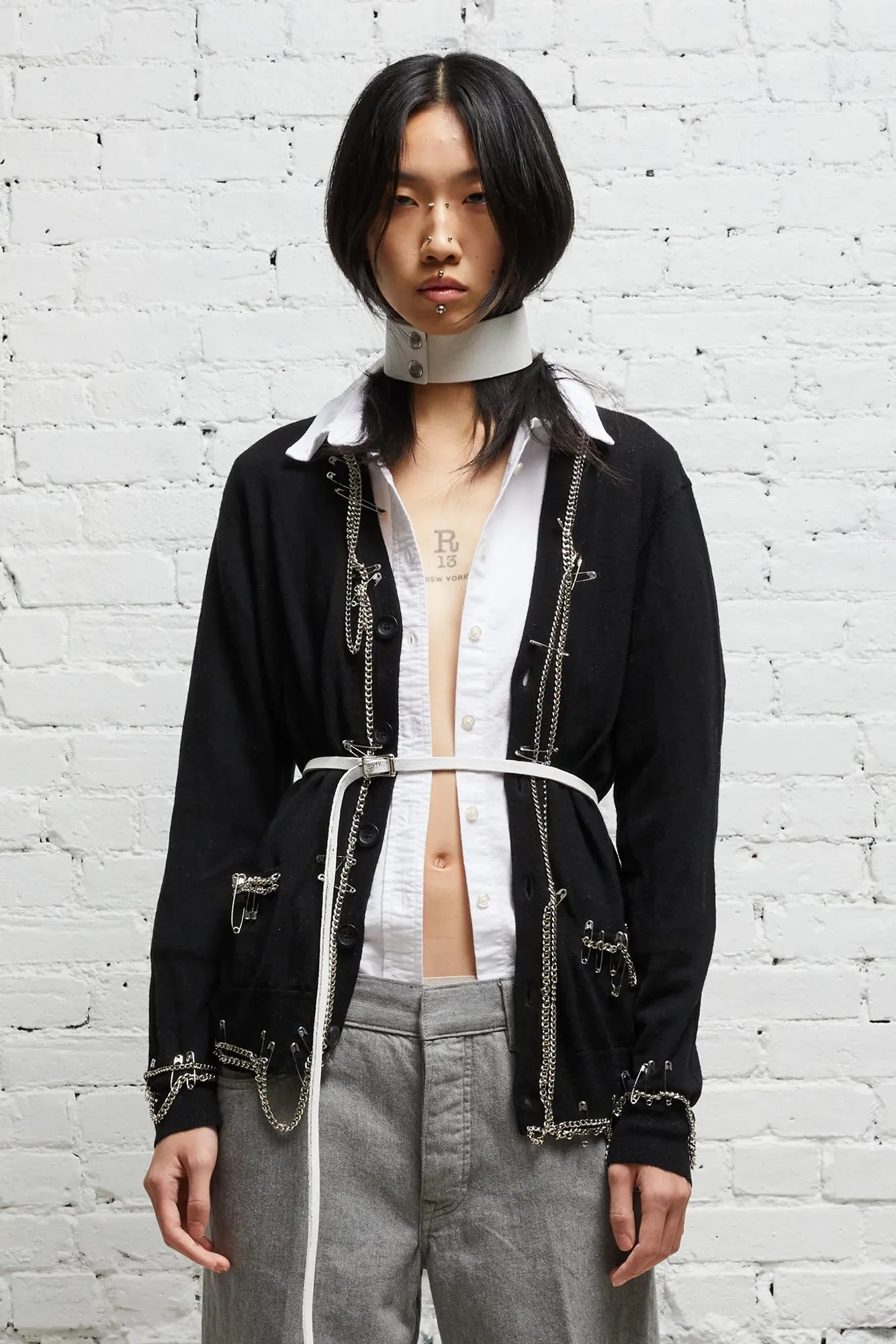 CHAIN EMBELLISHED CARDIGAN - BLACK sold by R13