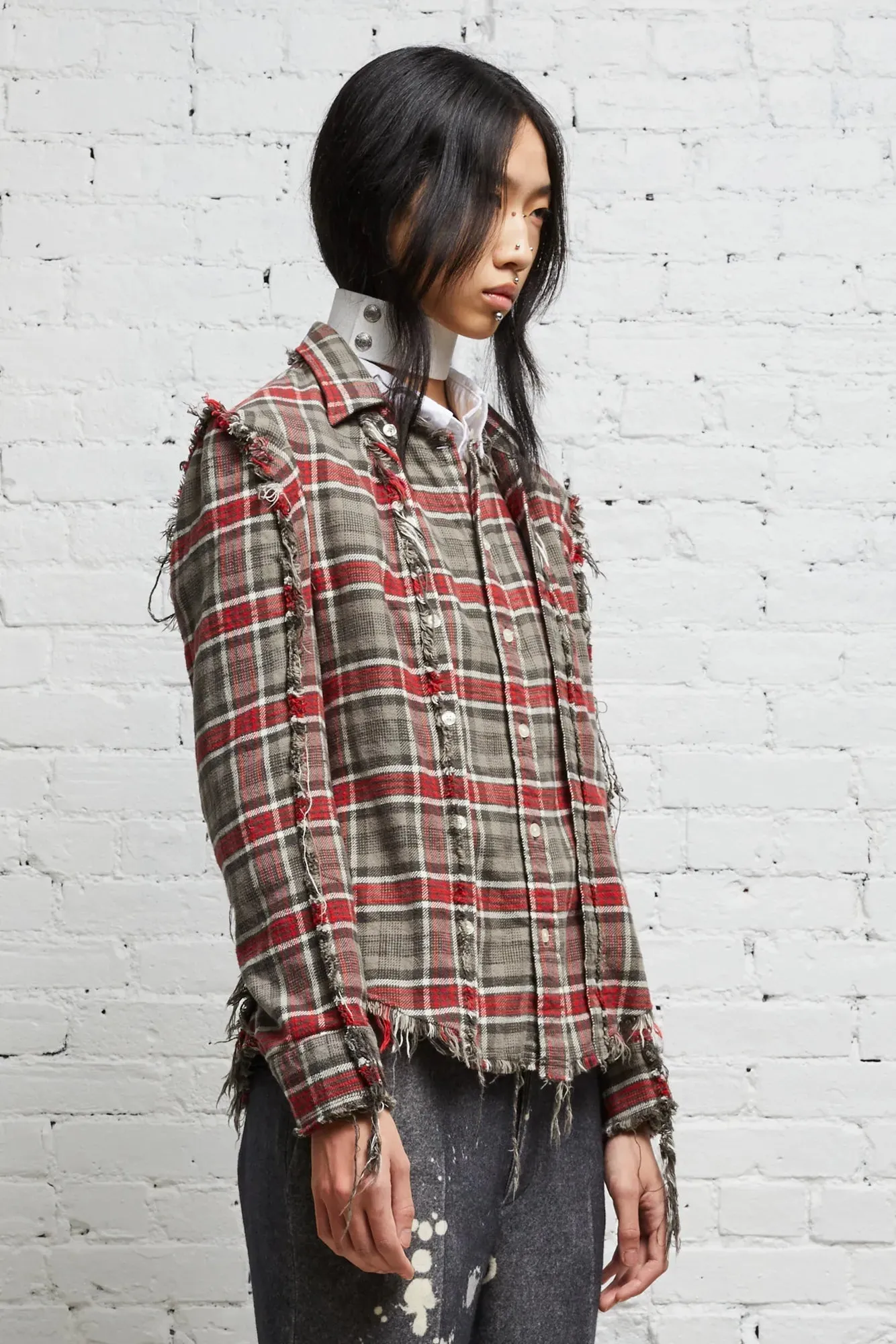 FLAT SLEEVE SHIRT - GREY PLAID sold by R13 product image thumbnail 3