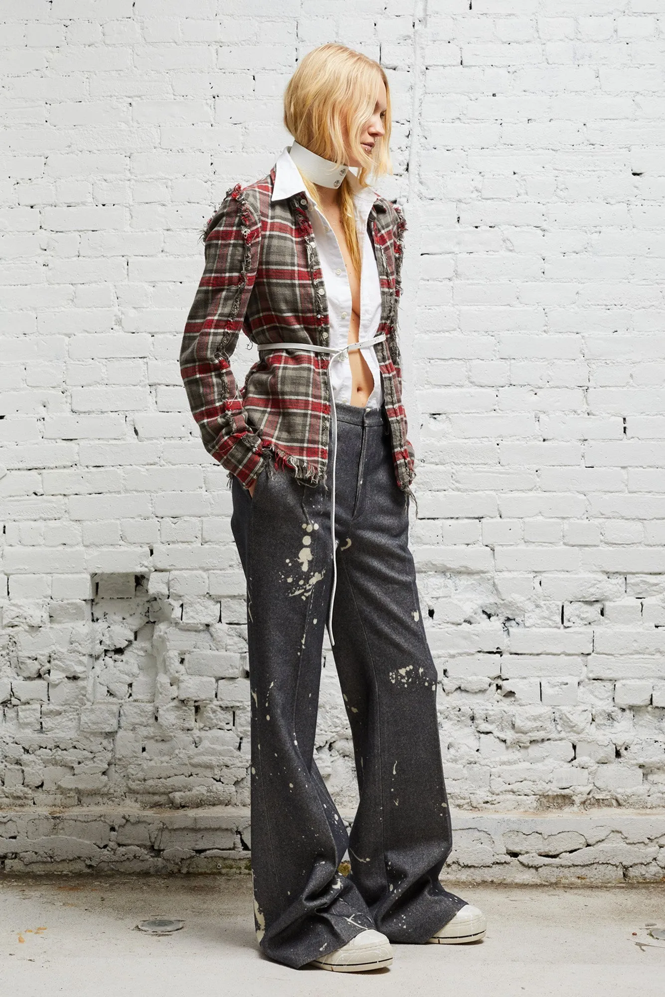 FLAT SLEEVE SHIRT - GREY PLAID sold by R13 product image thumbnail 2