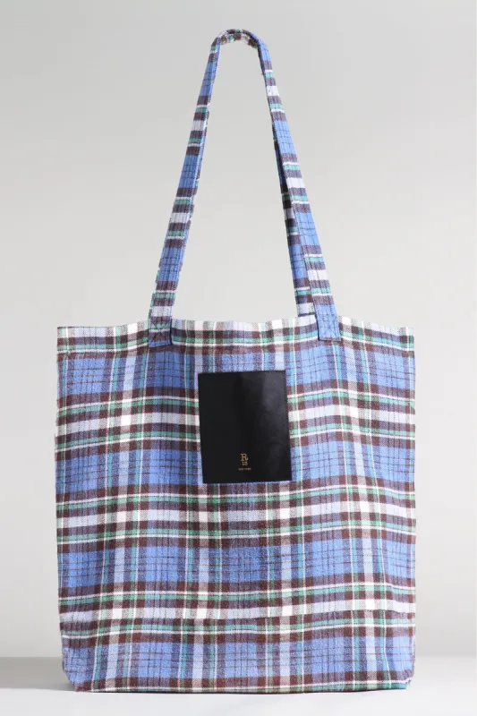 MEDIUM TOTE BAG - BLUE/GREEN PLAID sold by R13