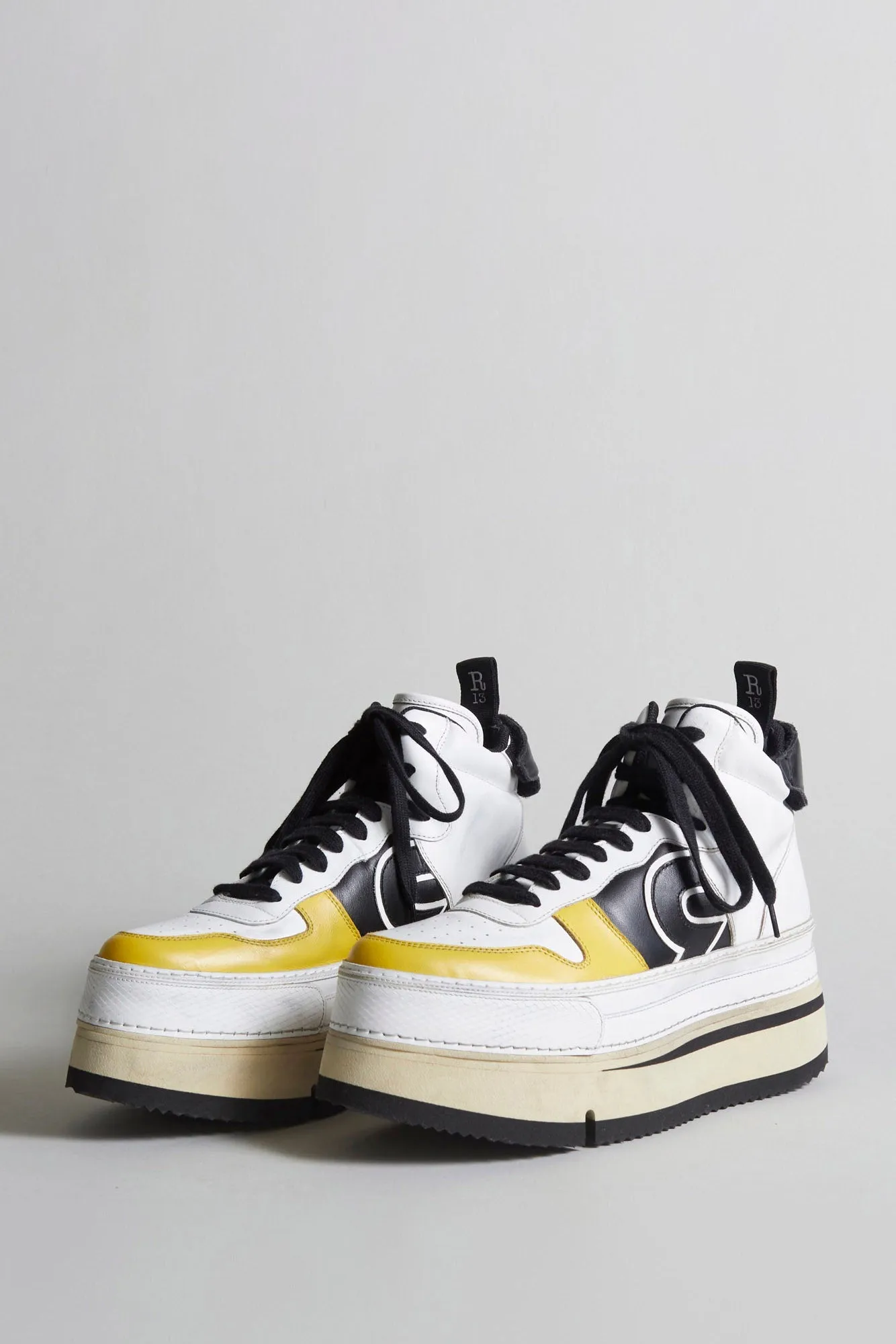 RIOT LEATHER HIGH TOP - SKATE WHITE & YELLOW - WHITE/YELLOW/BLACK LEATHER sold by R13