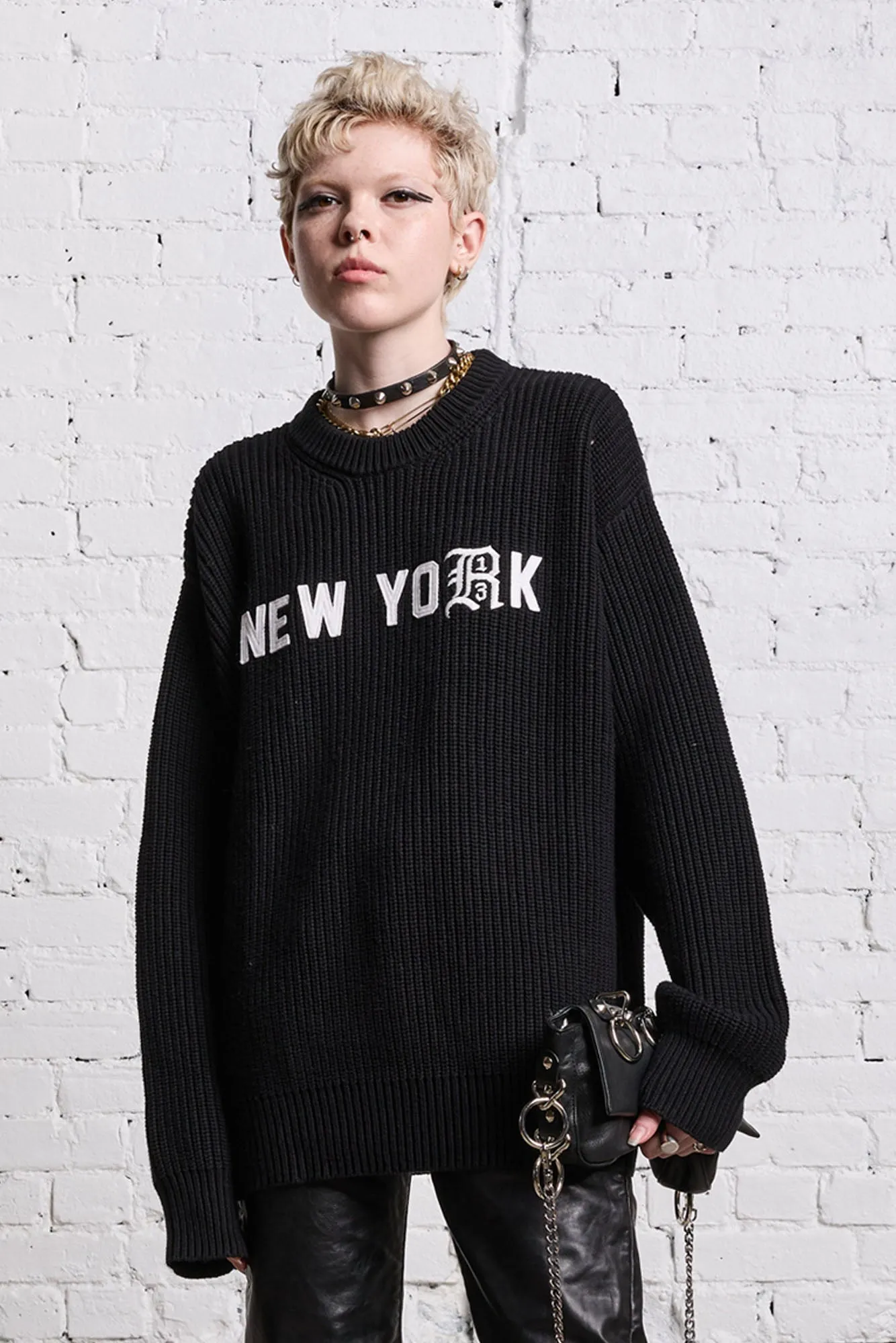 R13 NEW YORK BOYFRIEND SWEATER - BLACK sold by R13