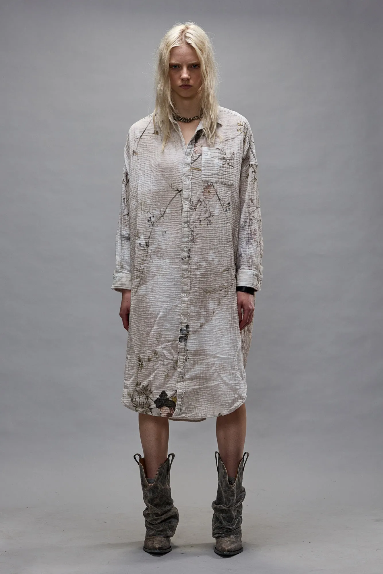 JUMBO SHIRTDRESS - BLEACHED CREAM FLORAL sold by R13 product image thumbnail 2