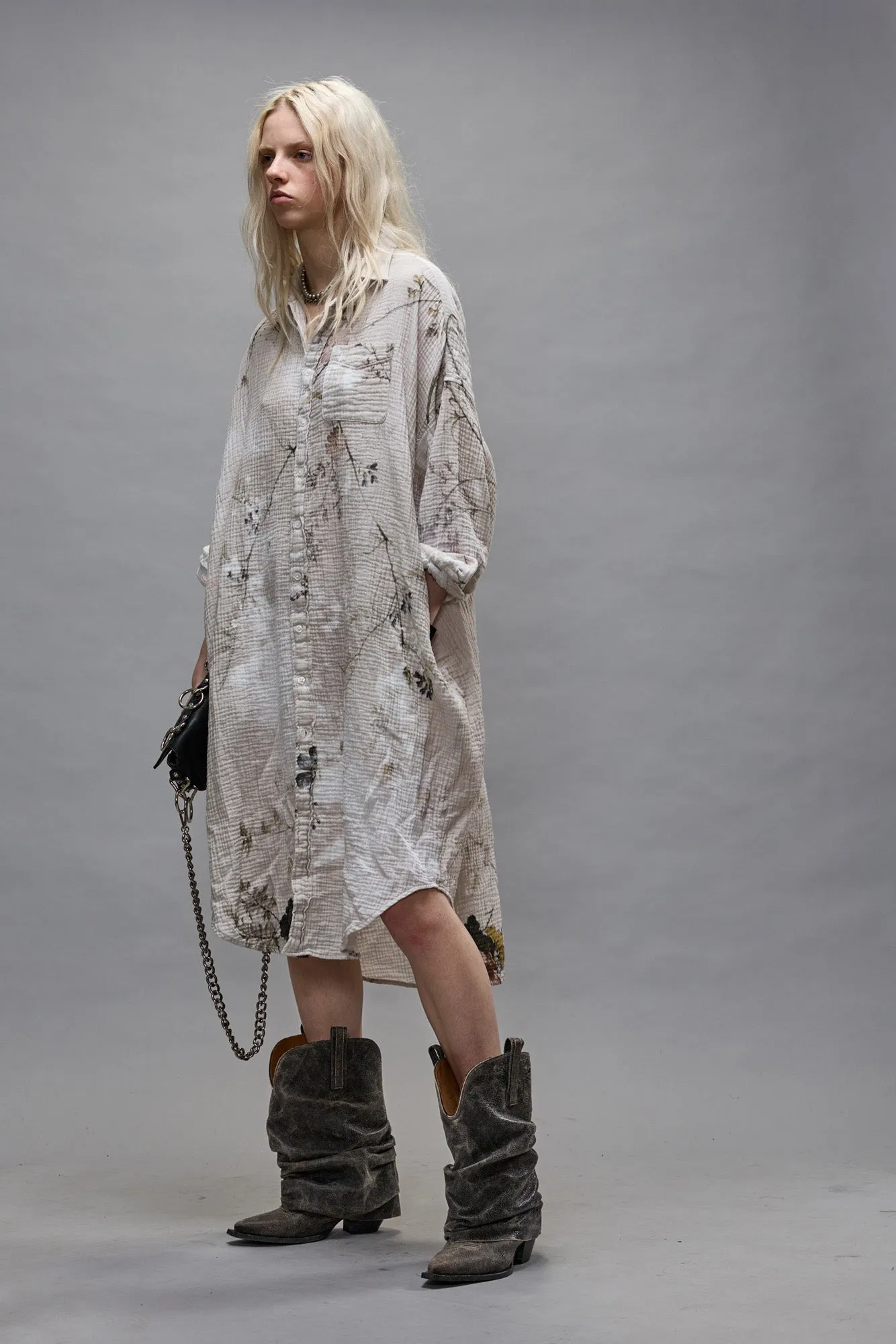 JUMBO SHIRTDRESS - BLEACHED CREAM FLORAL sold by R13