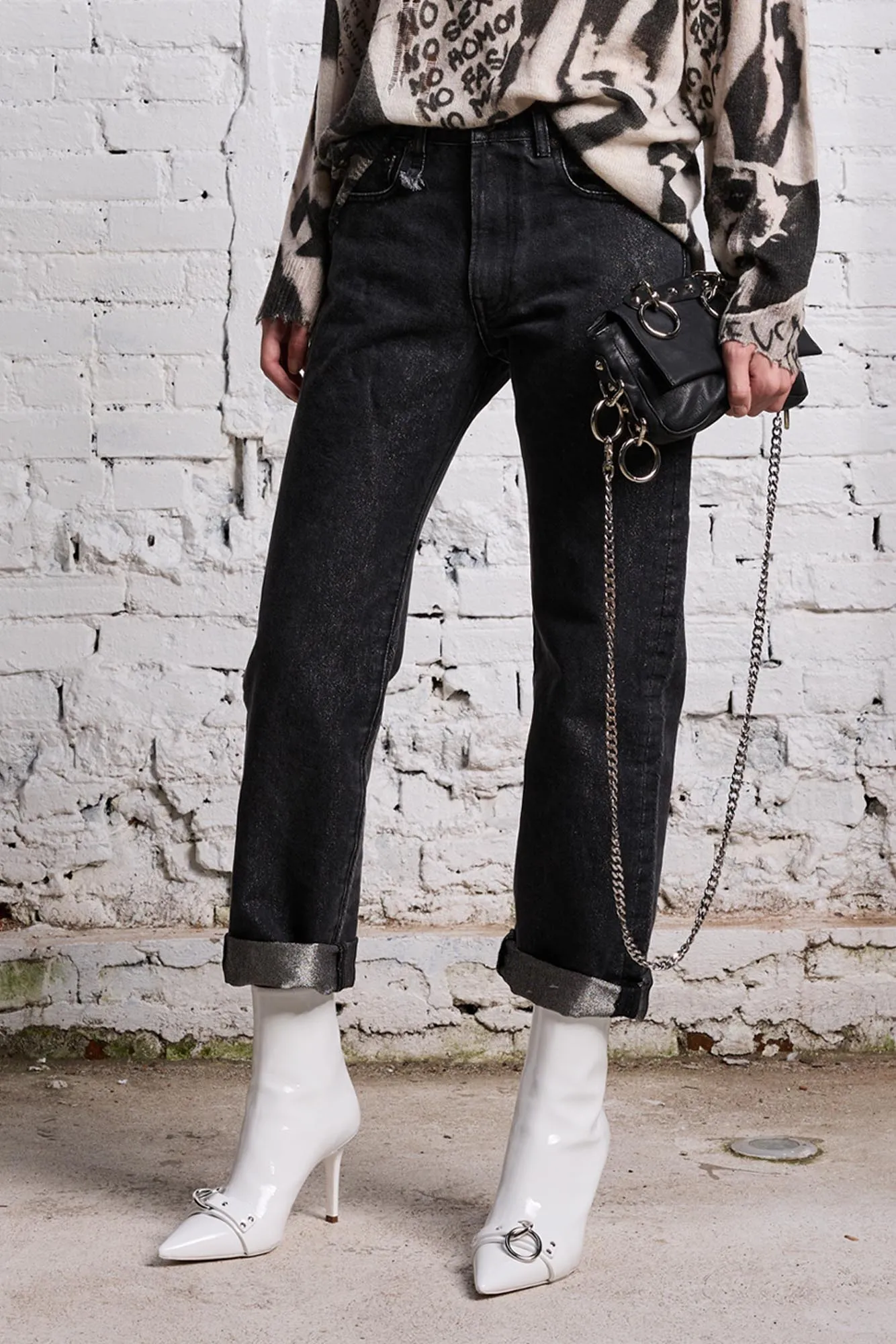 BOYFRIEND JEAN - METALLIC BLACK sold by R13